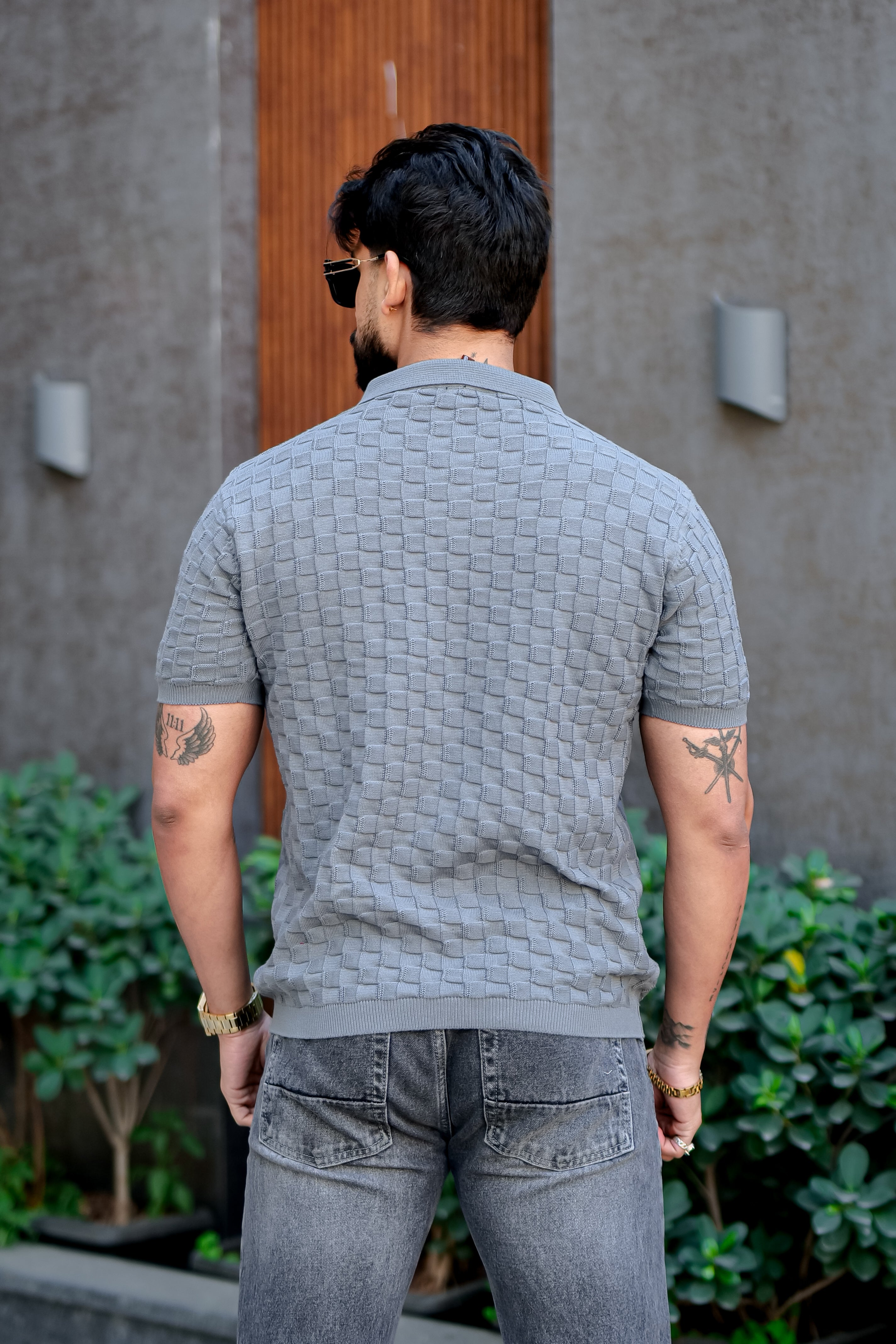 Grey Premium Flat knit Polo T-shirt