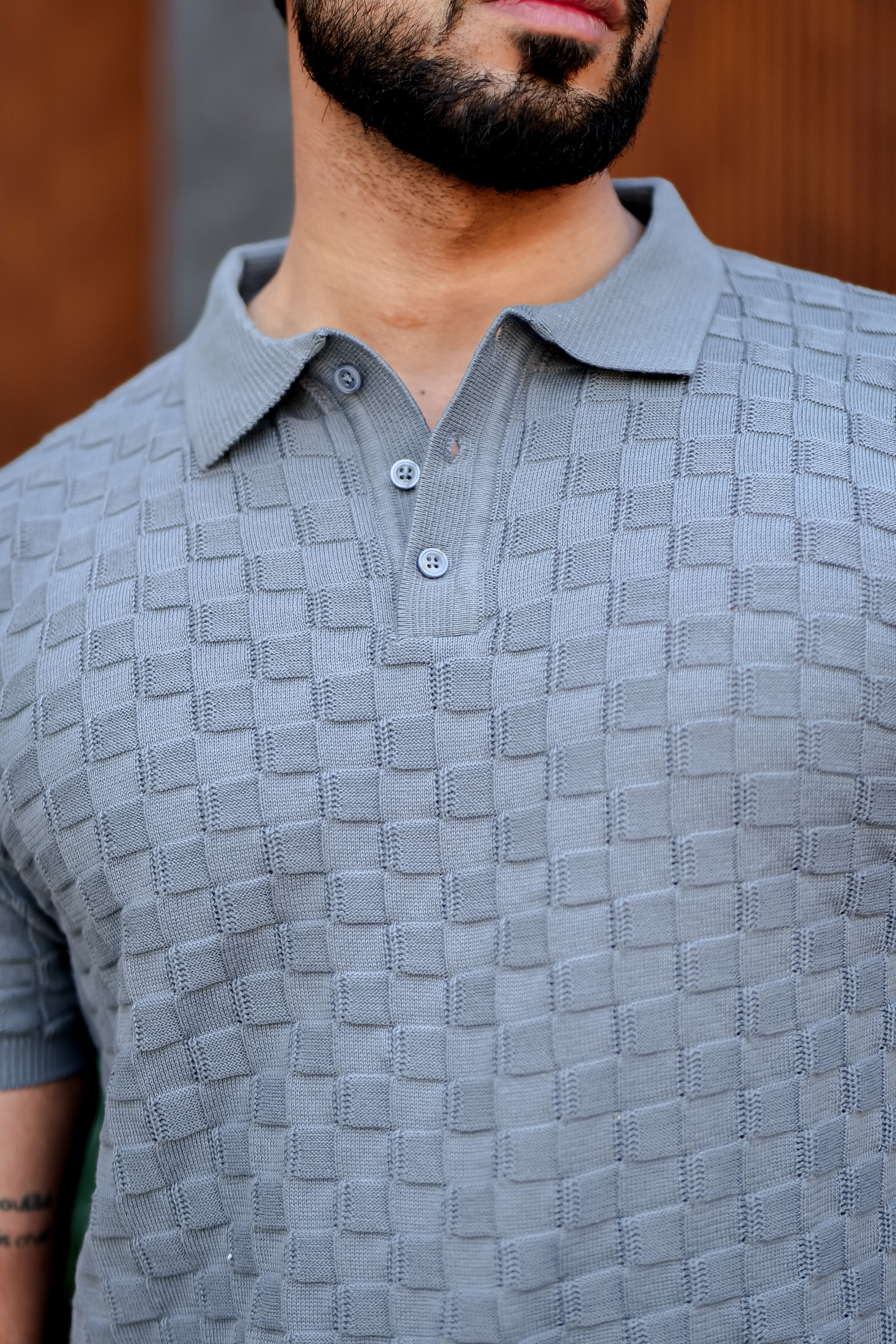 Grey Premium Flat knit Polo T-shirt