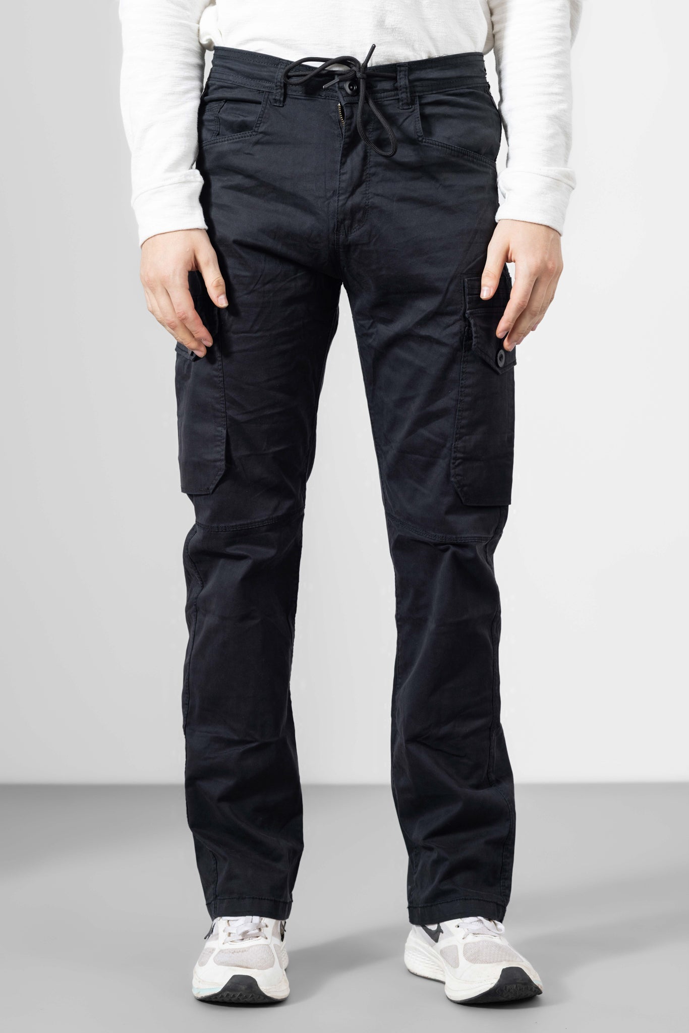 Black Men Cotton Cargo Pants 6 Pockets