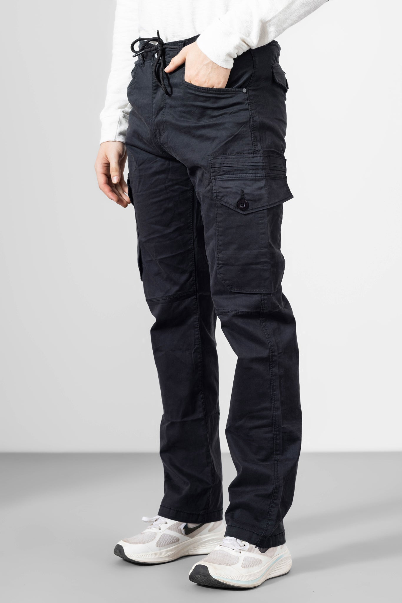 Black Men Cotton Cargo Pants 6 Pockets