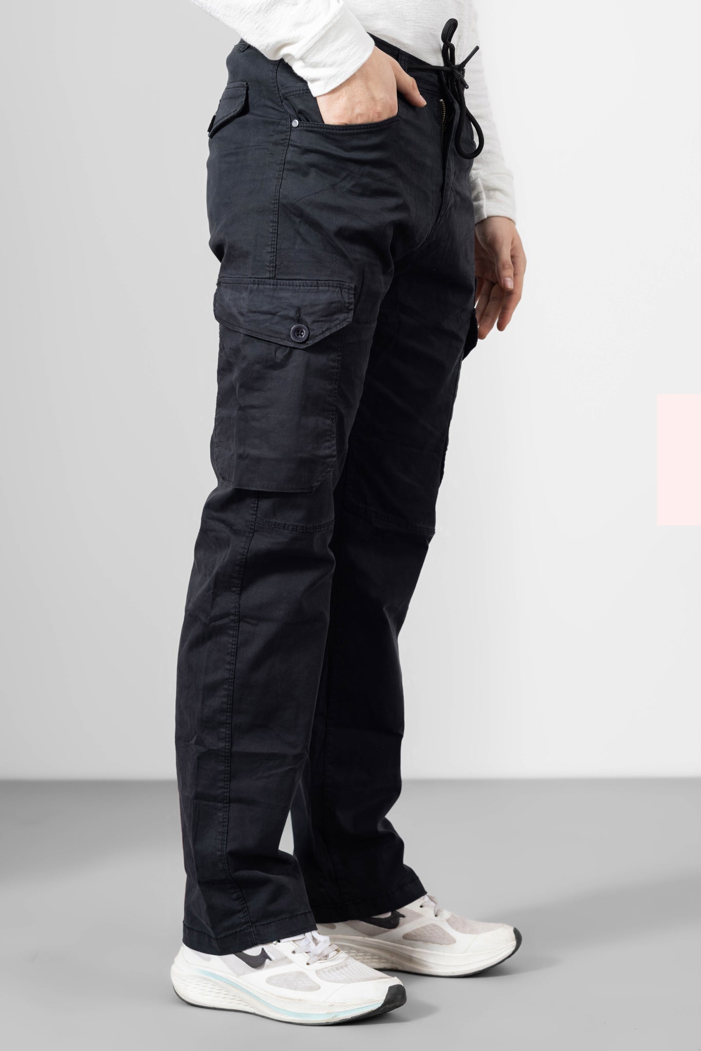Black Men Cotton Cargo Pants 6 Pockets