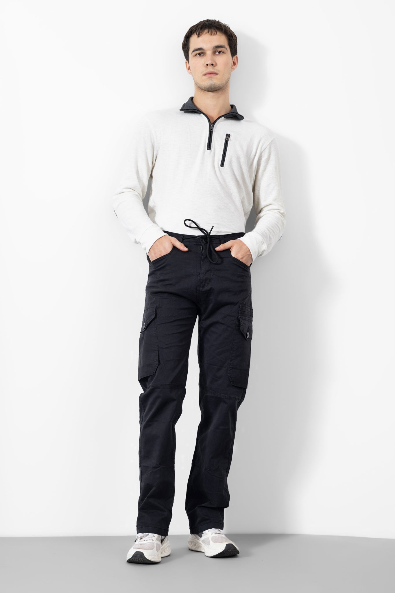 Black Men Cotton Cargo Pants 6 Pockets