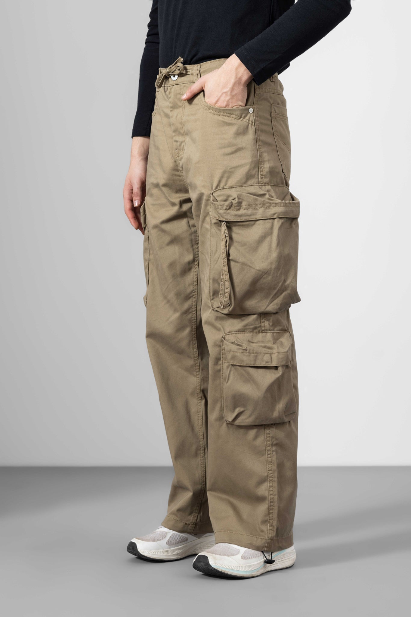 Brown Men Winter Cargo Pants 8 Pockets