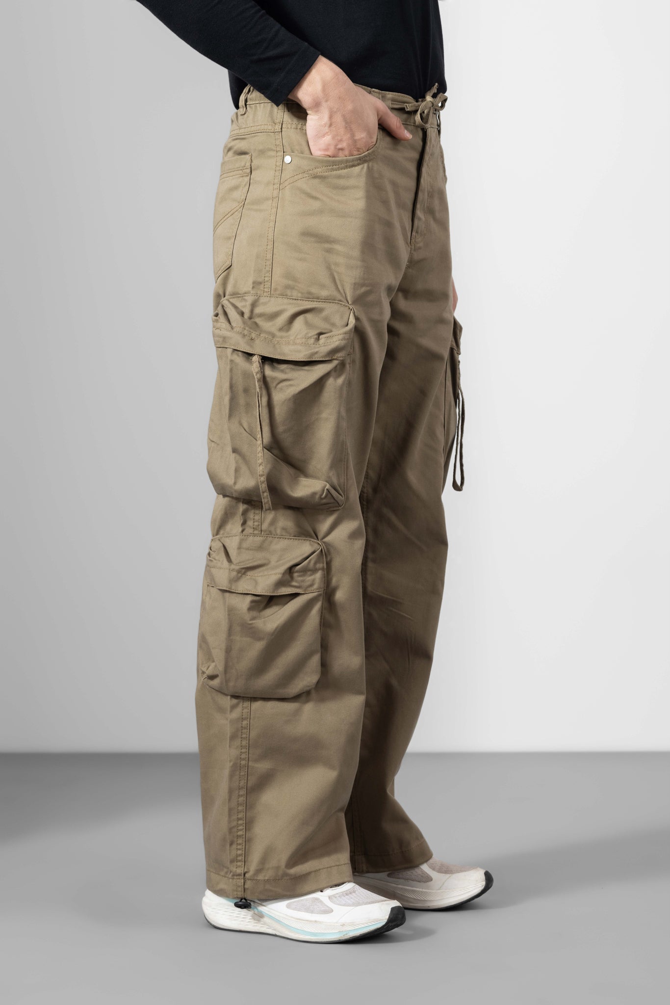 Brown Men Winter Cargo Pants 8 Pockets