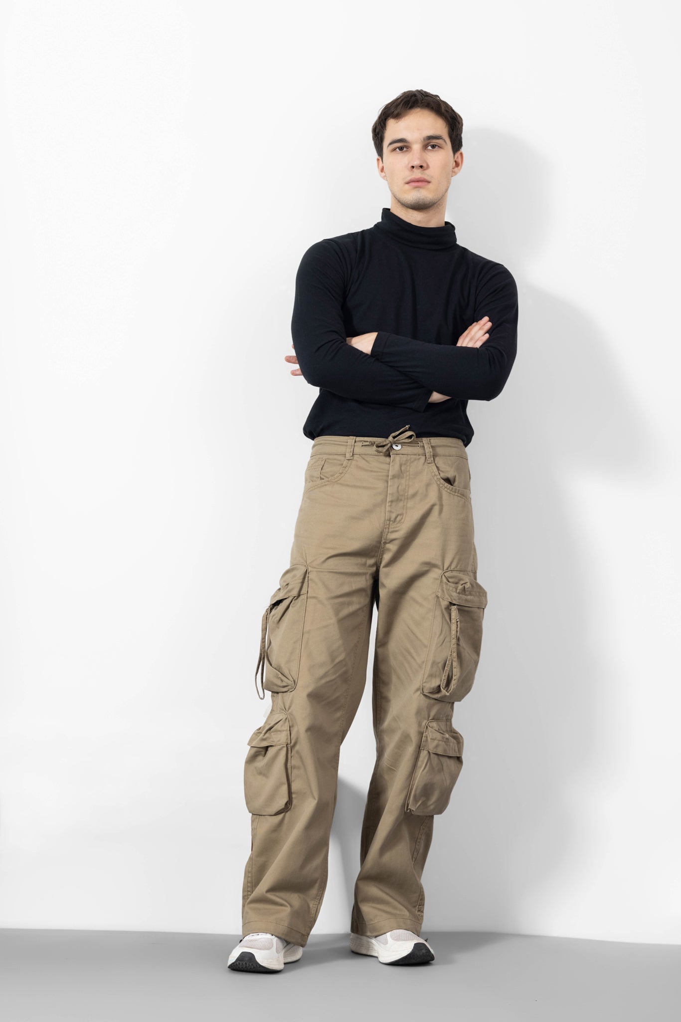 Brown Men Winter Cargo Pants 8 Pockets