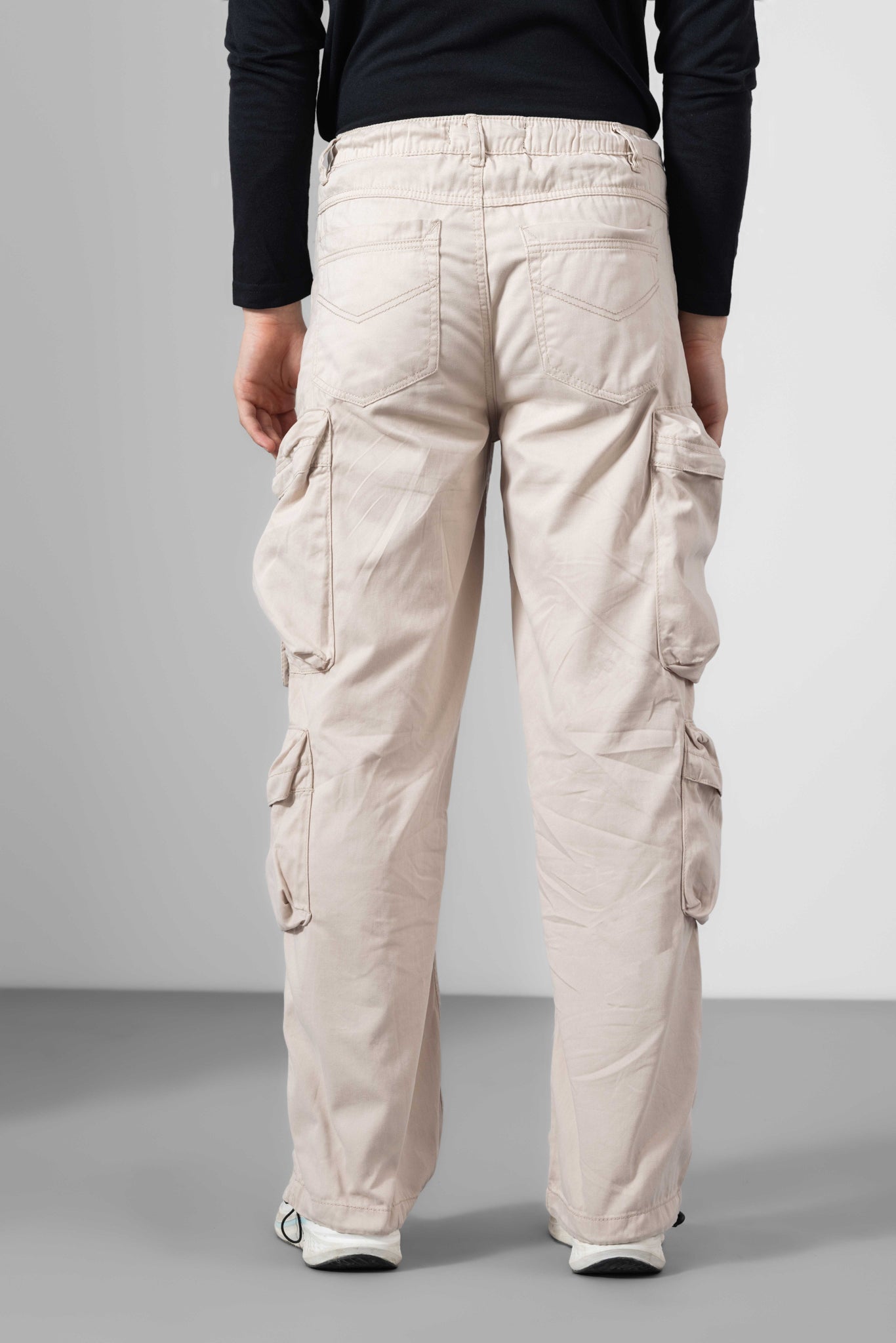 Cream Men Cotton Cargo Pants 8 Pockets