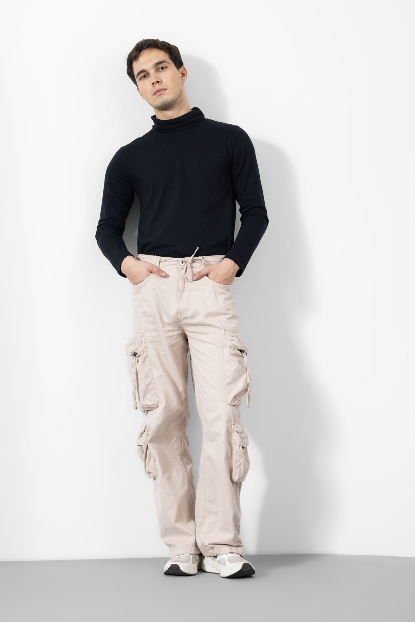 Cream Men Cotton Cargo Pants 8 Pockets