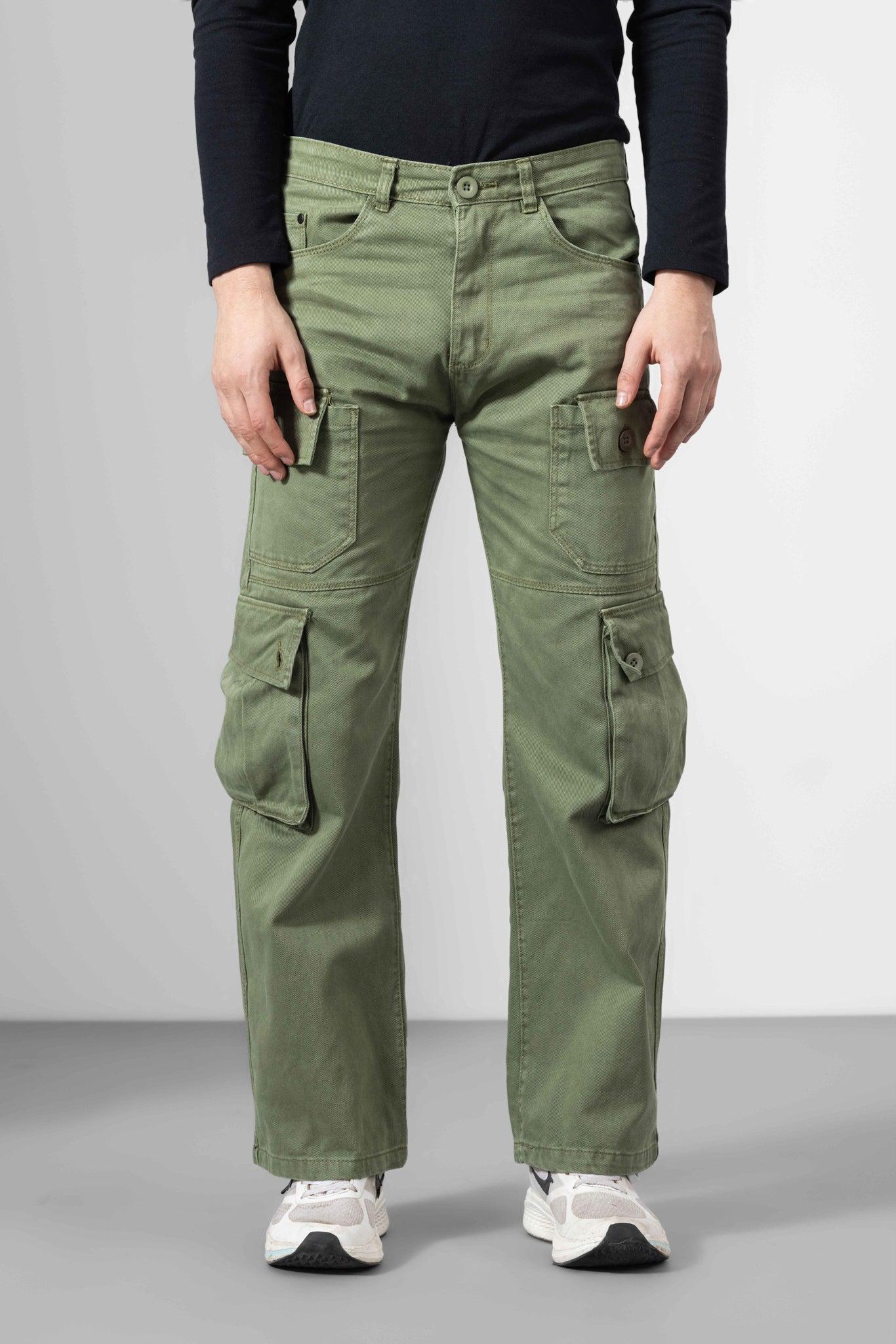 Green Men Cotton Cargo Pants 8 Pockets