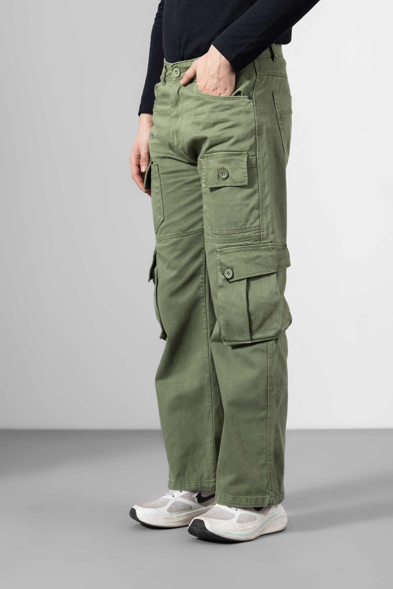 Green Men Cotton Cargo Pants 8 Pockets