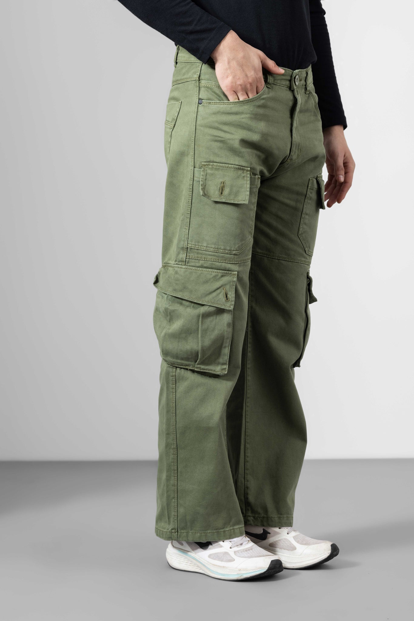 Green Men Cotton Cargo Pants 8 Pockets