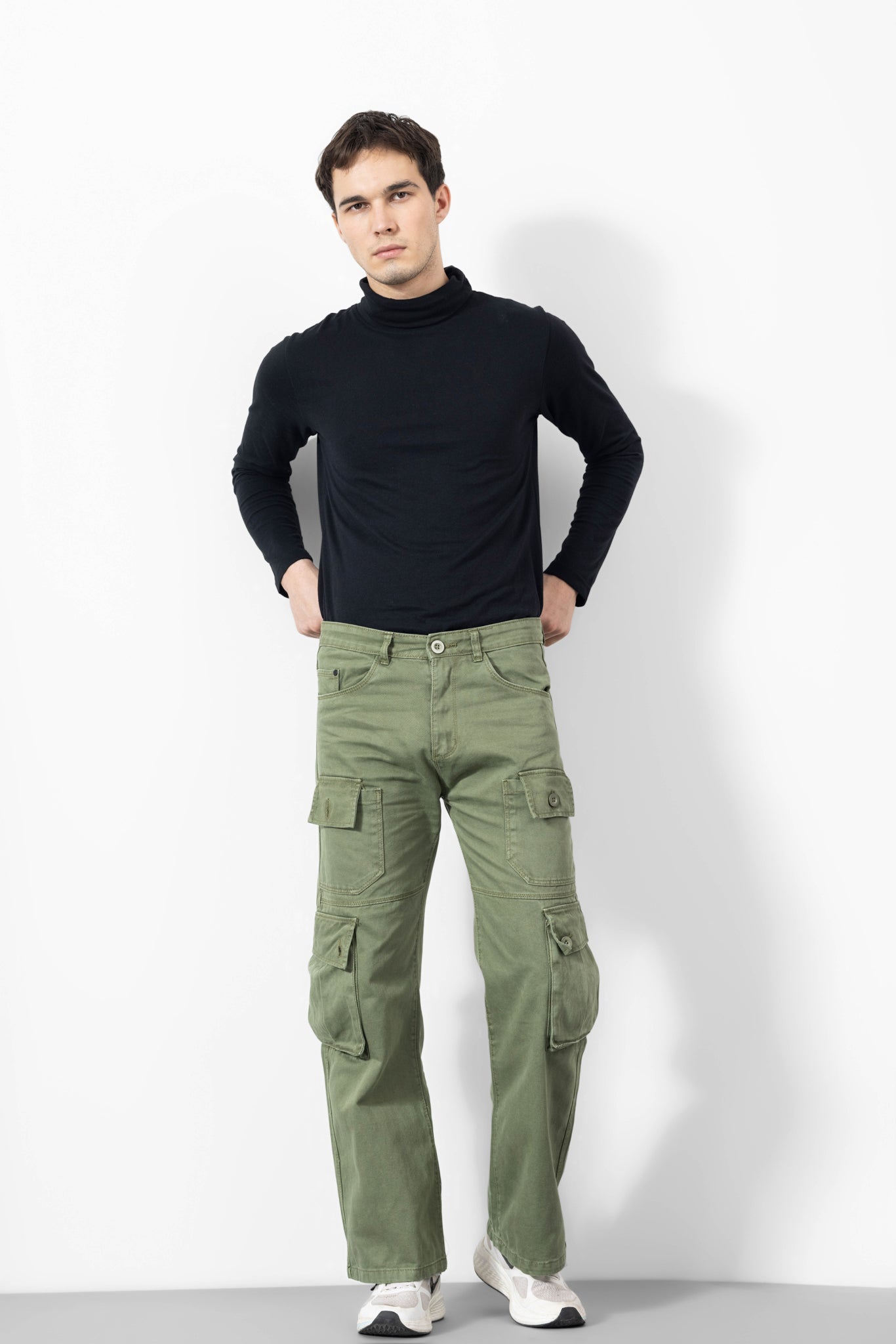 Green Men Cotton Cargo Pants 8 Pockets