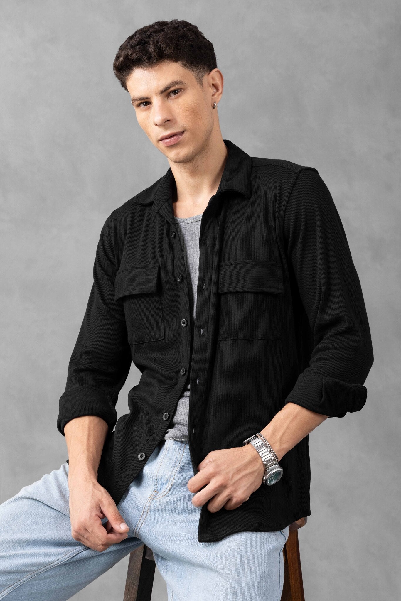 Black Two Pocket Overshirt