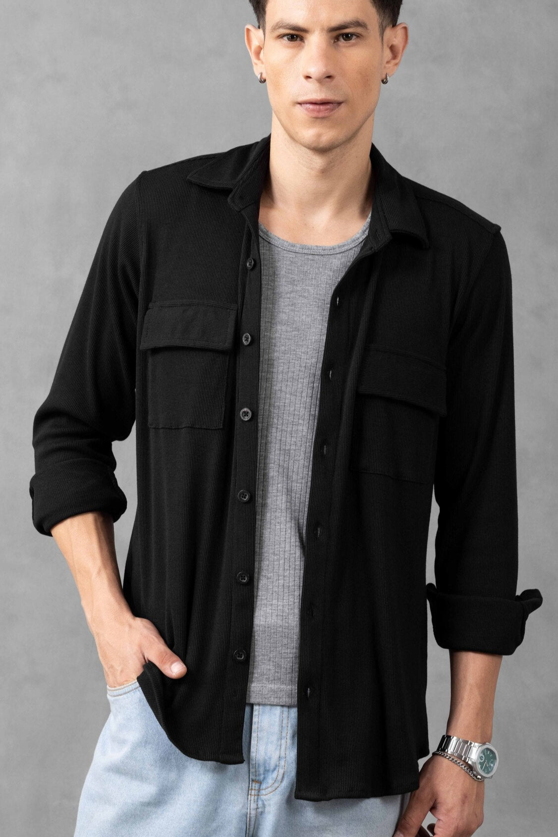 Black Two Pocket Overshirt
