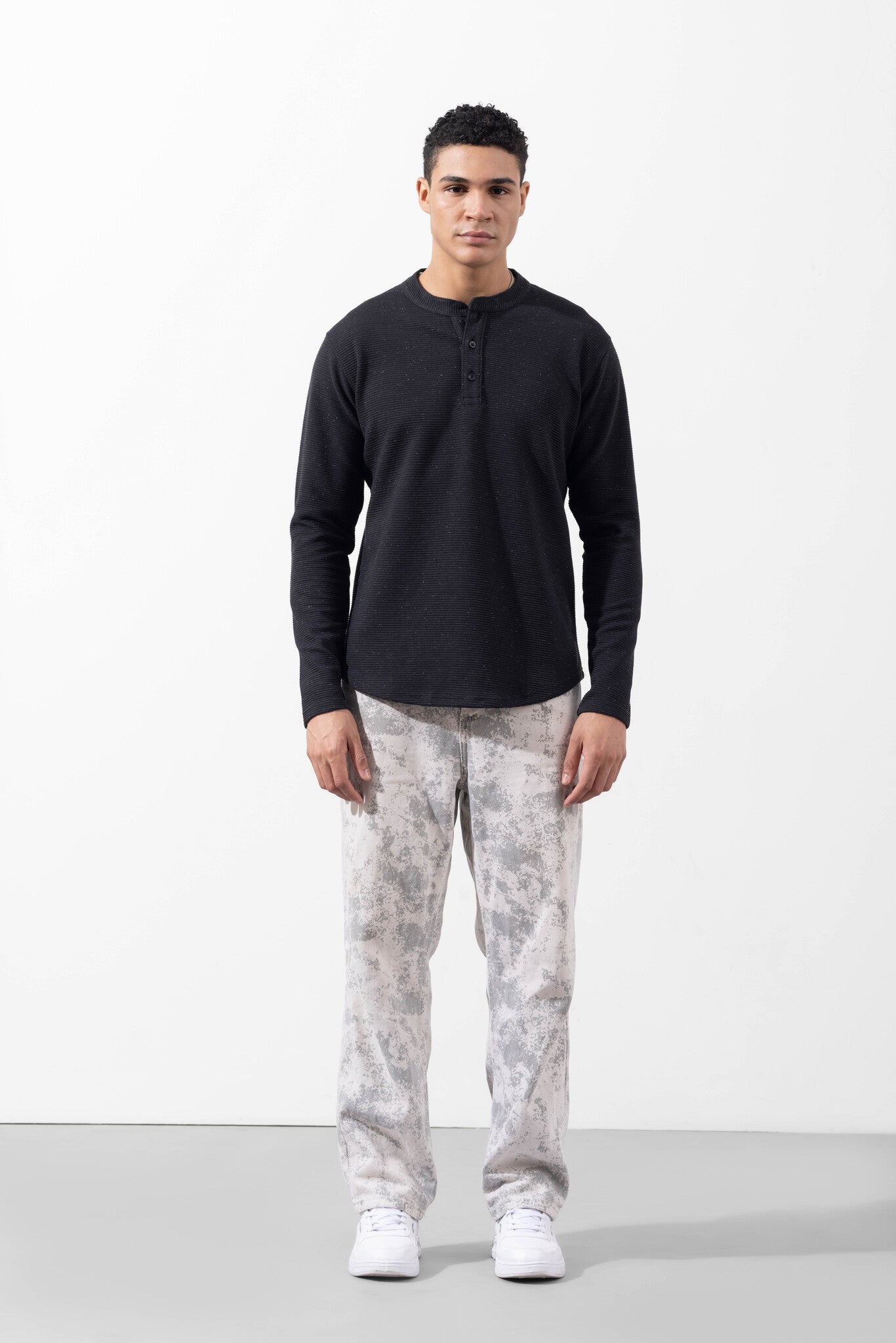 Black Full Sleeve Henley Neck T-Shirt