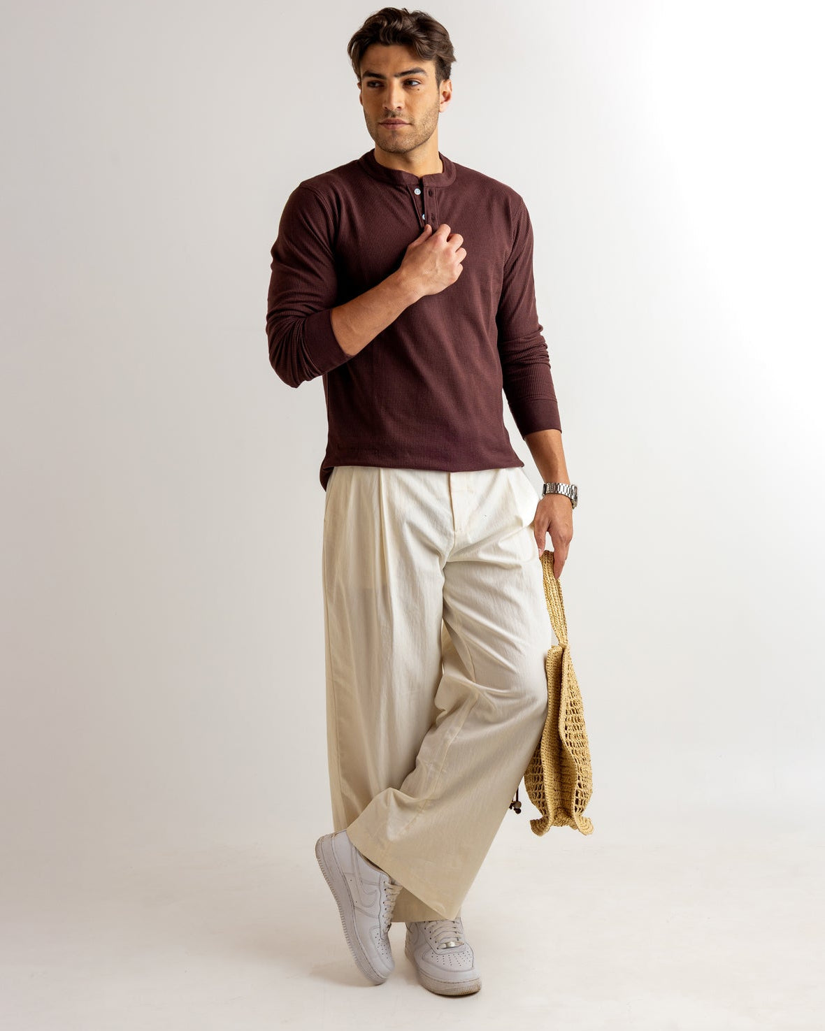 Brown Self Design Cotton Rib Zipper T-Shirt