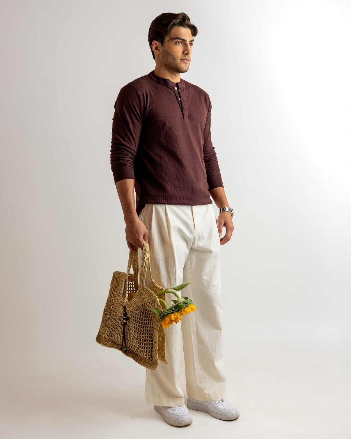 Brown Self Design Cotton Rib Zipper T-Shirt