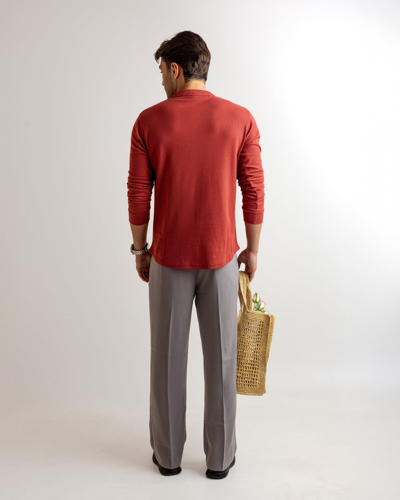 Maroon Waffle Knit Henley Neck T-Shirt