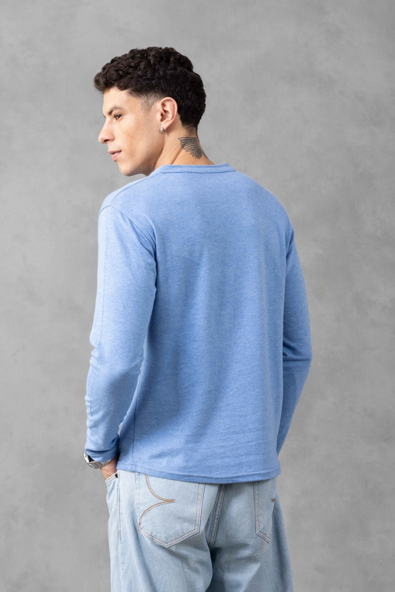 Blue Self Design Henley T-Shirt