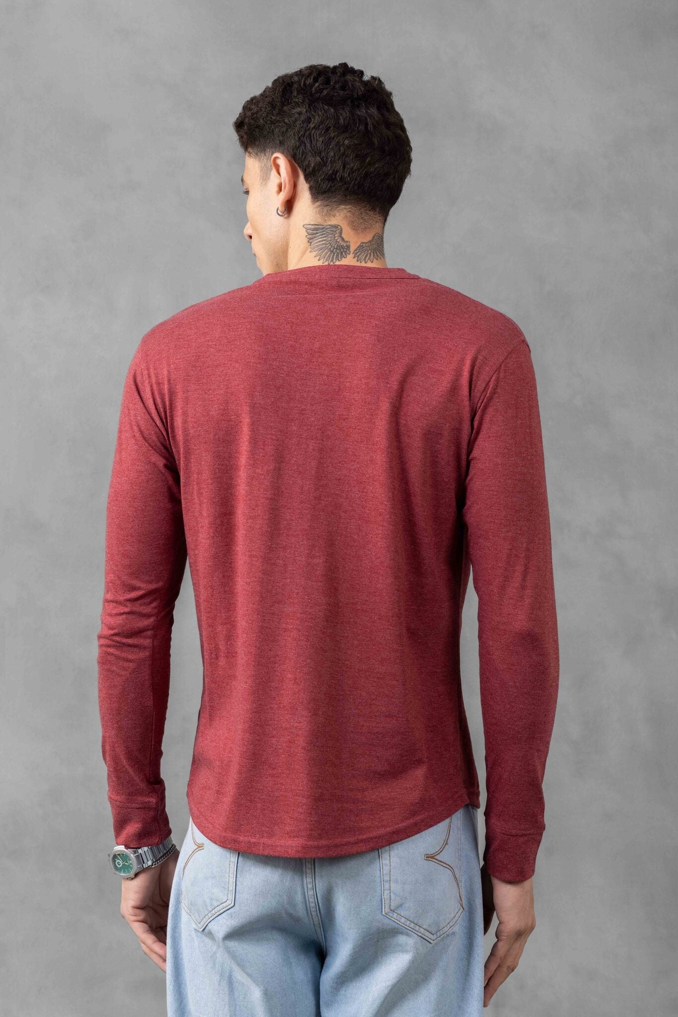 Pink Self Design Henley Neck T-Shirt