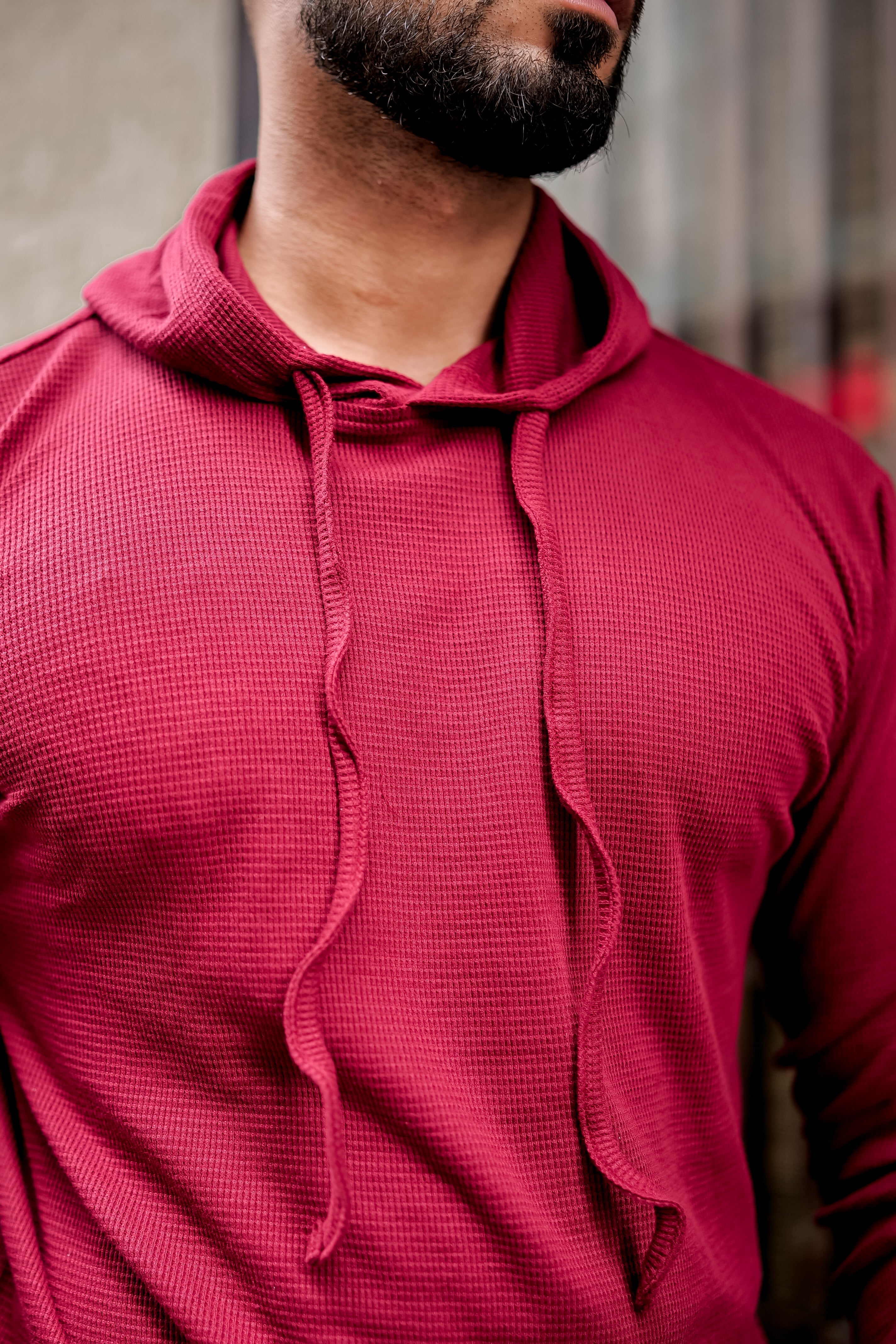 Maroon Waffle Hooded T-Shirt