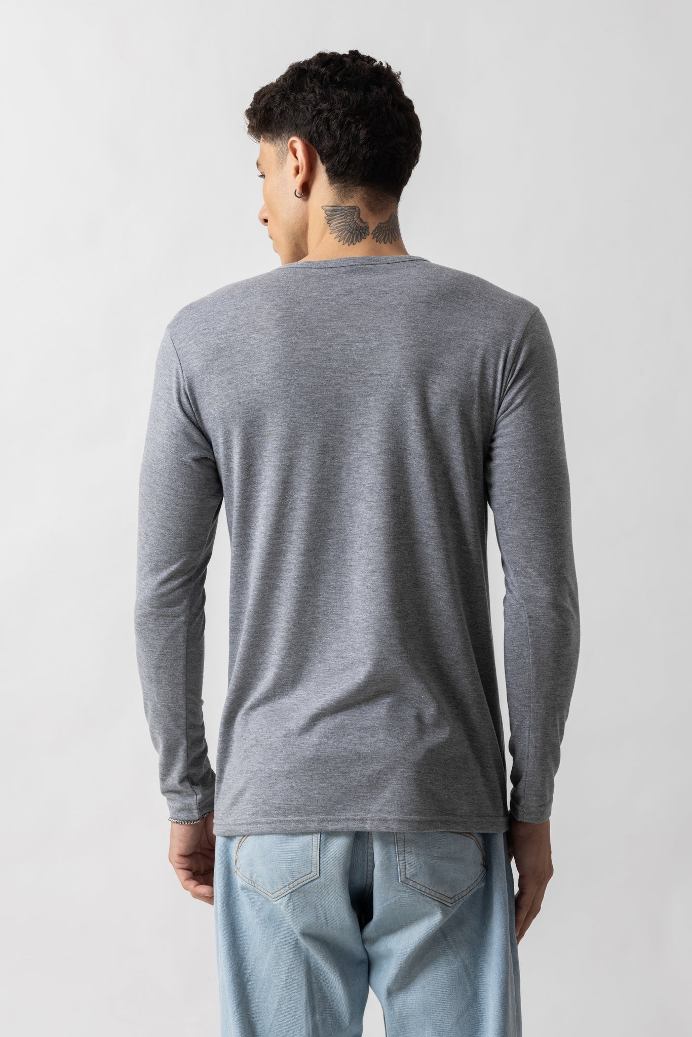 Grey Melange Open  Henley T-Shirt