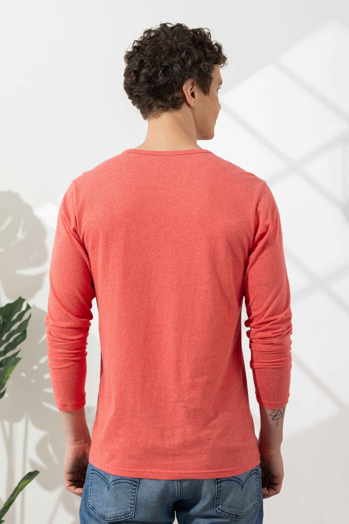 Light Pink Cotton Slub Open Henley T-Shirt