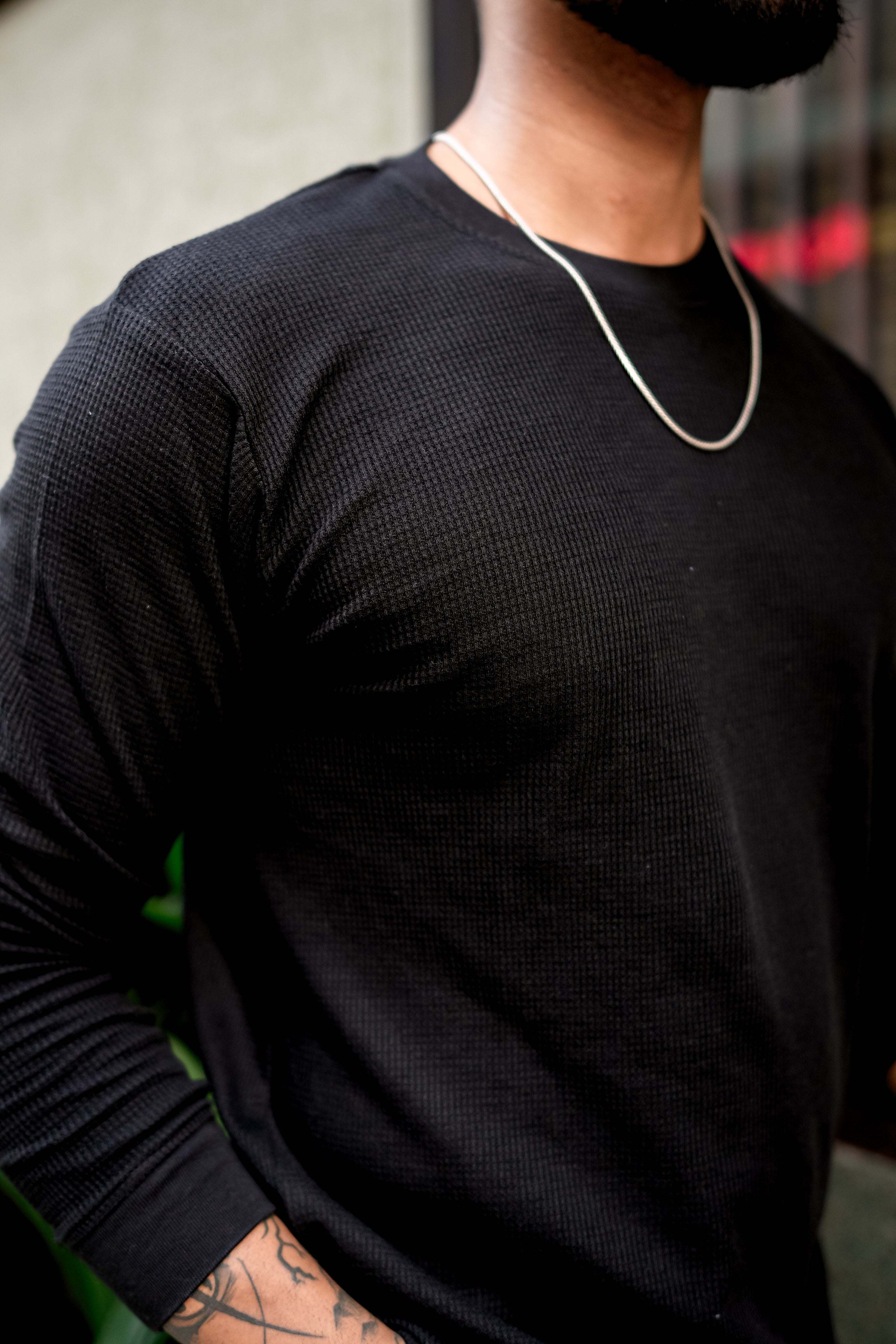 Black Waffle Round Neck T-Shirt
