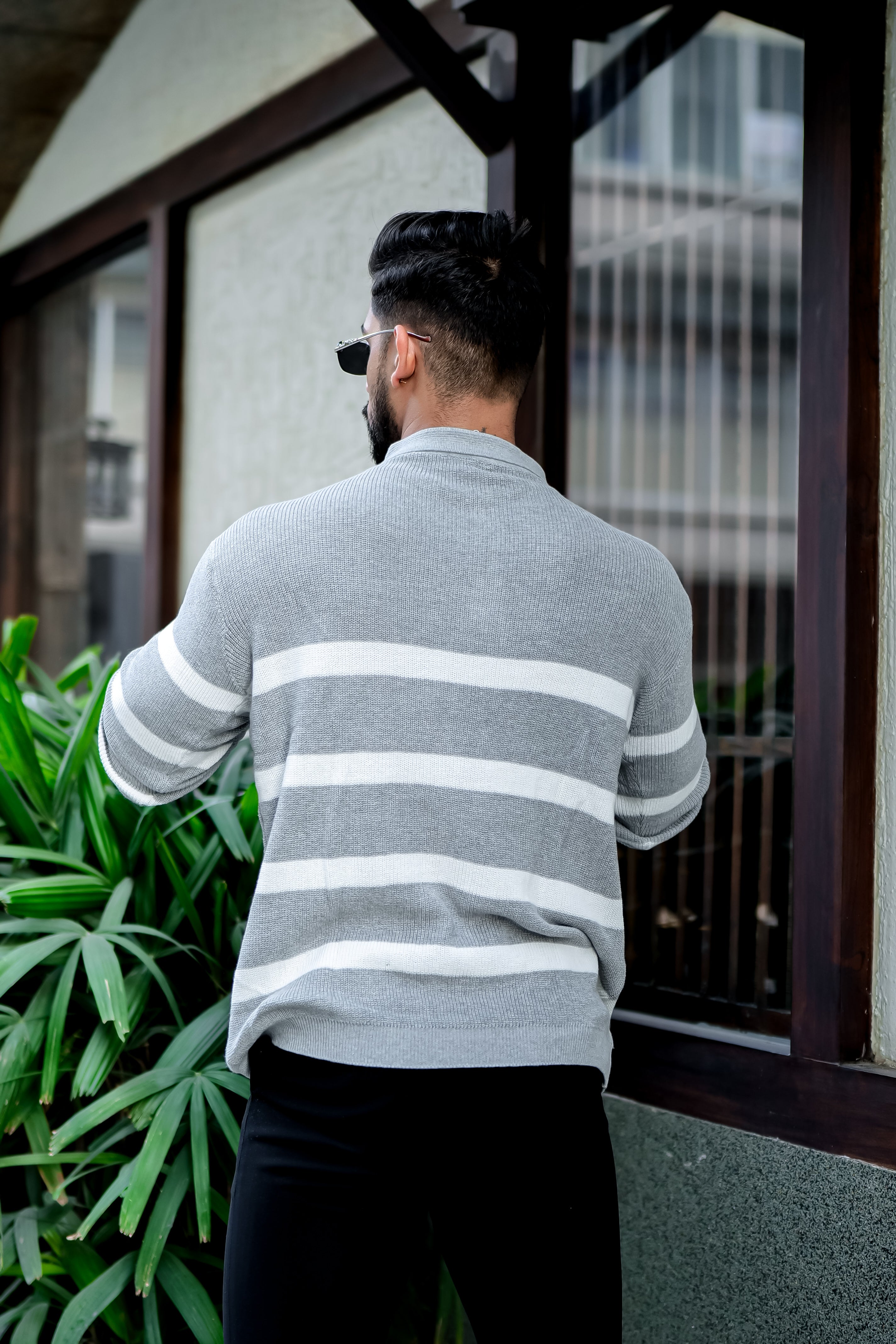 Grey Texture Zipper Pullover