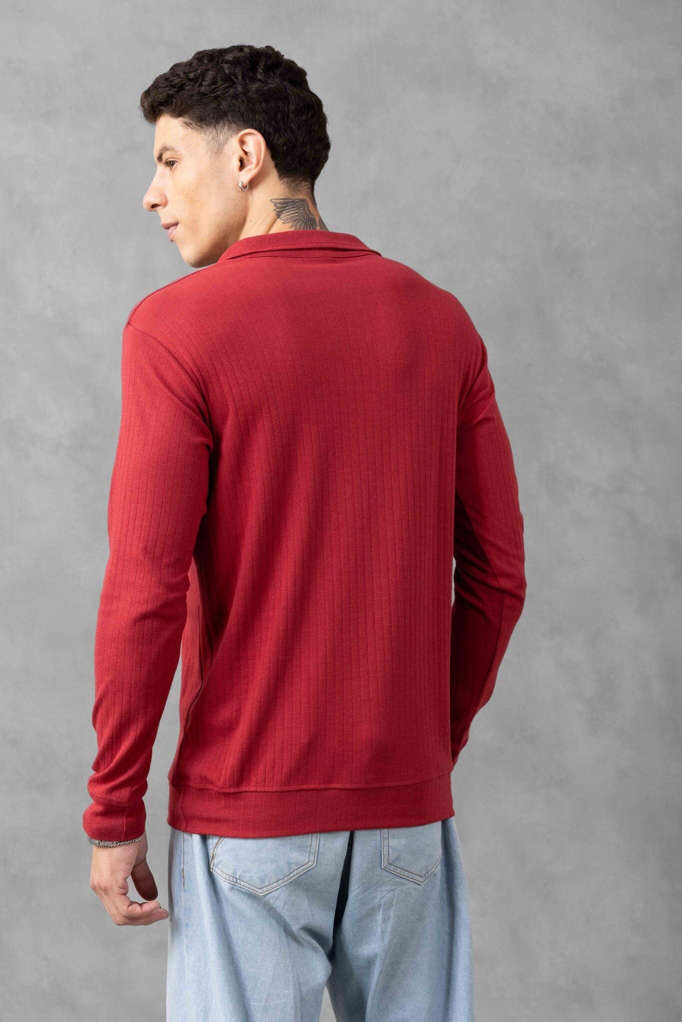 Maroon Self Design Zipper T-Shirt