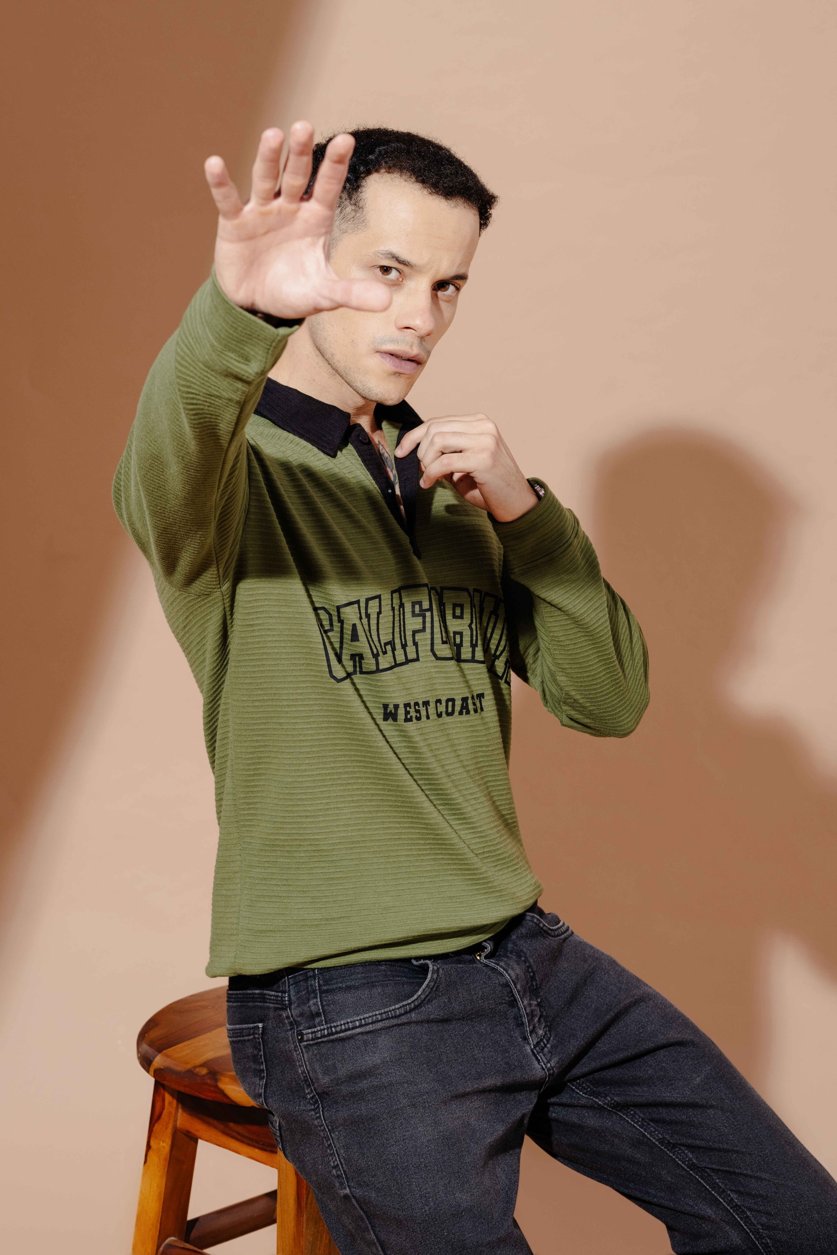 Polo Collar Self Deisgn Printed Tshirt