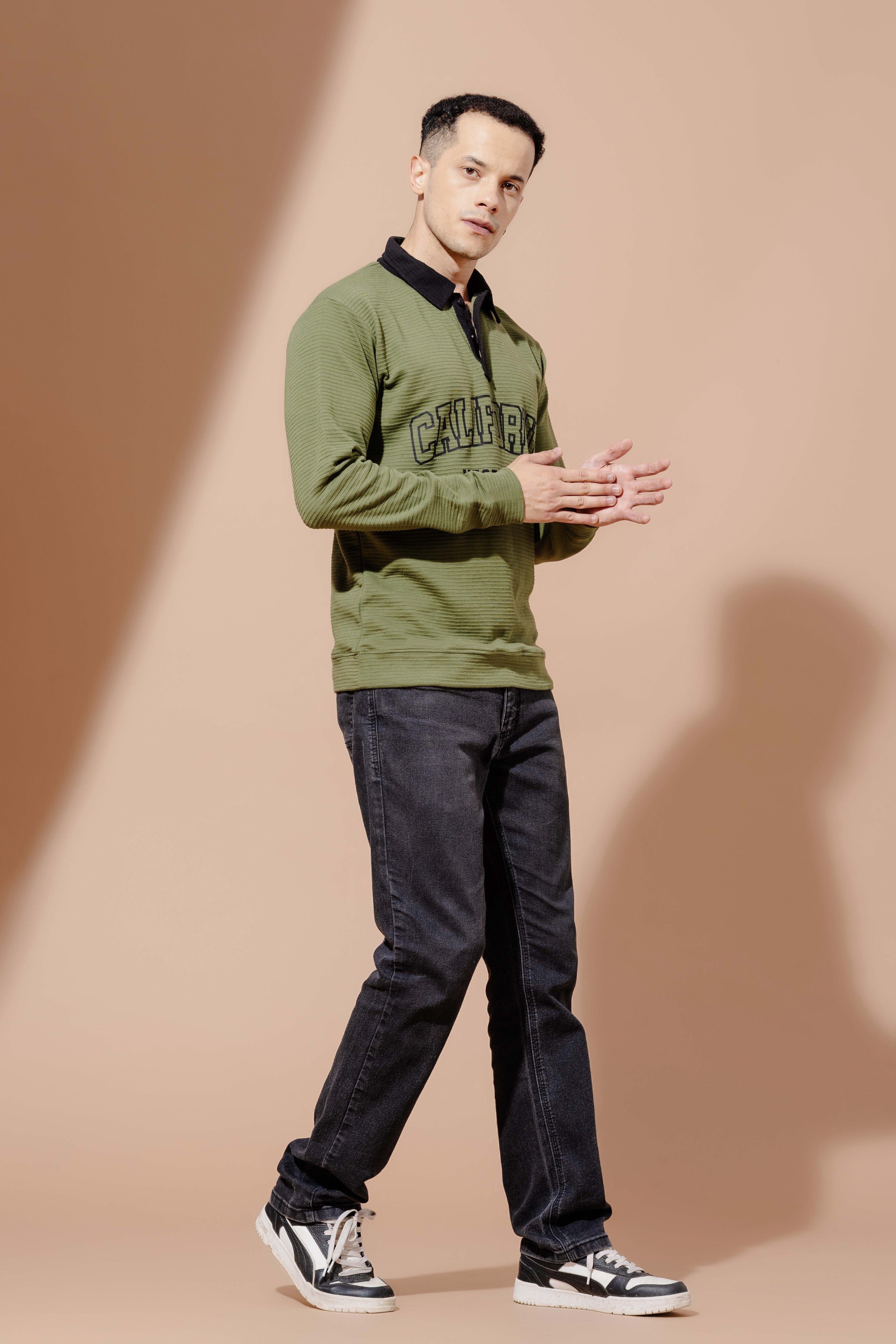 Polo Collar Self Deisgn Printed Tshirt