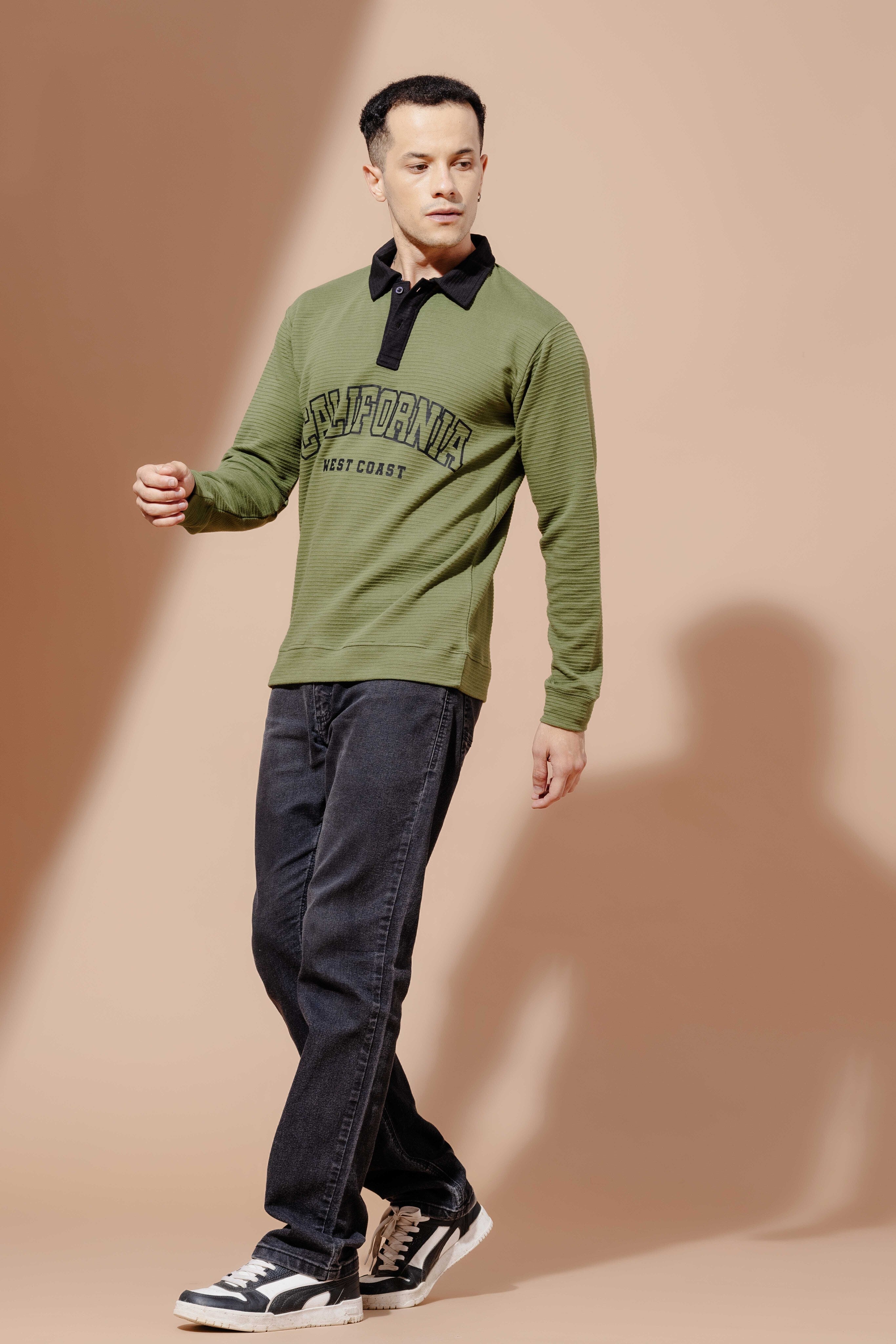 Polo Collar Self Deisgn Printed Tshirt