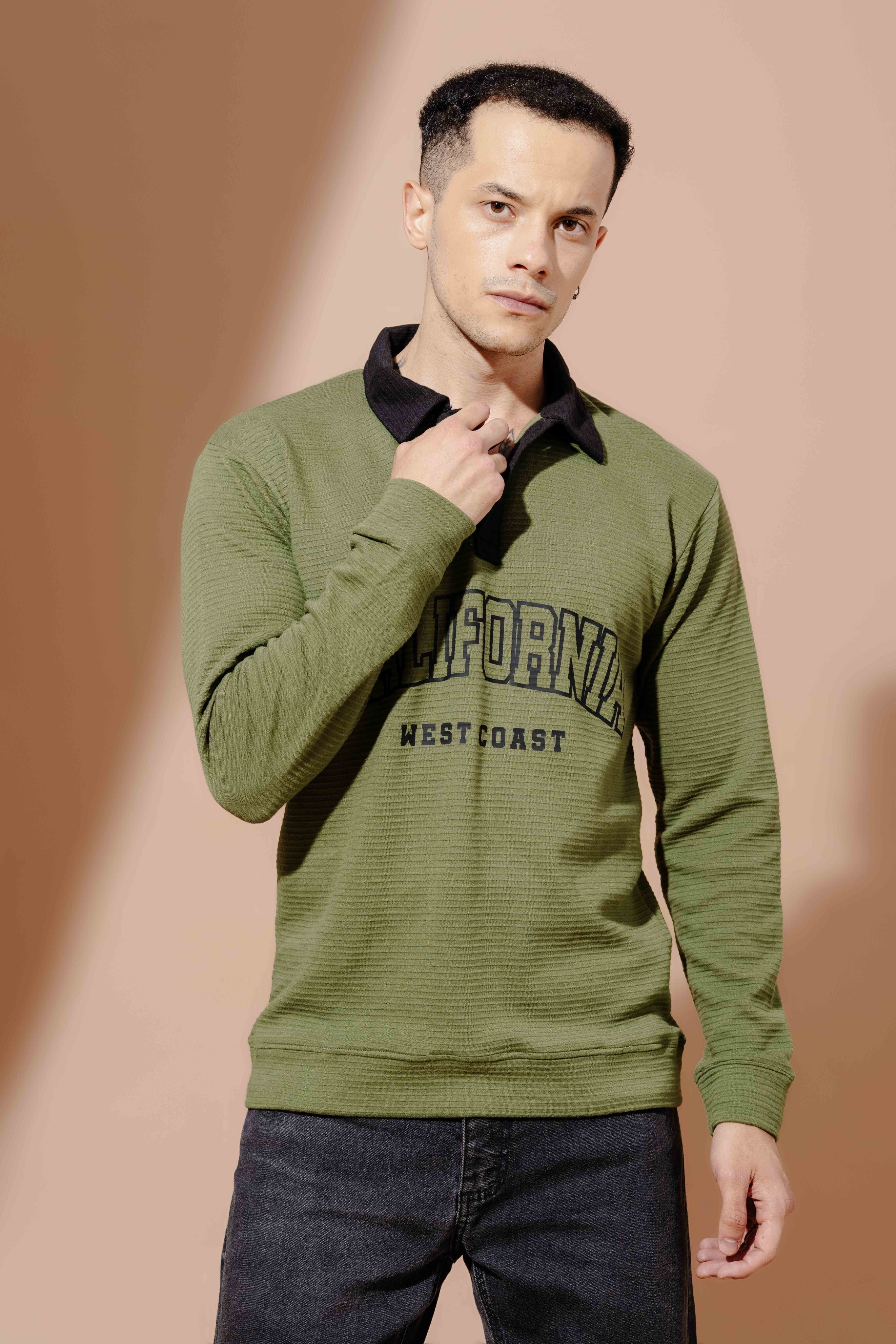 Polo Collar Self Deisgn Printed Tshirt