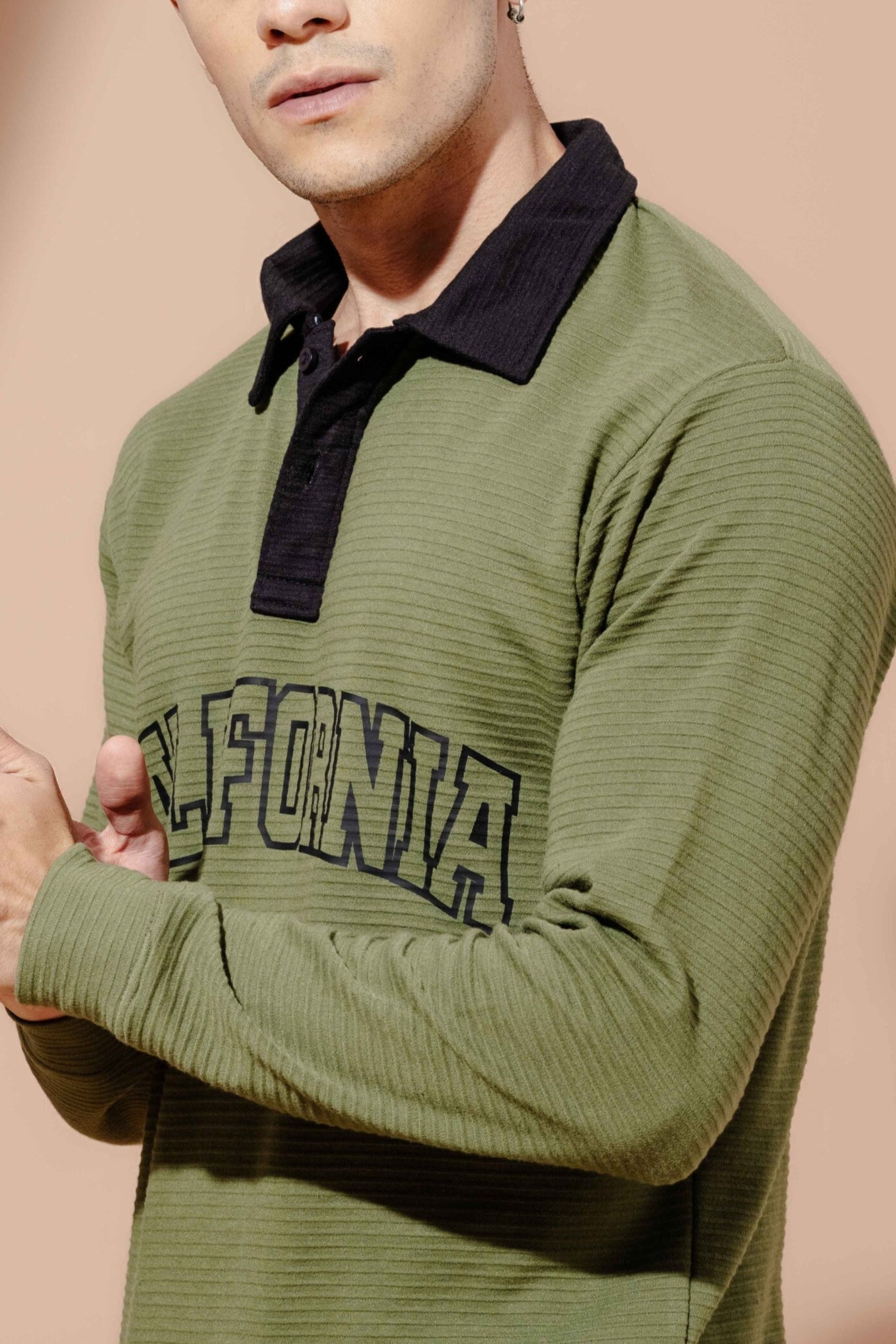 Polo Collar Self Deisgn Printed Tshirt
