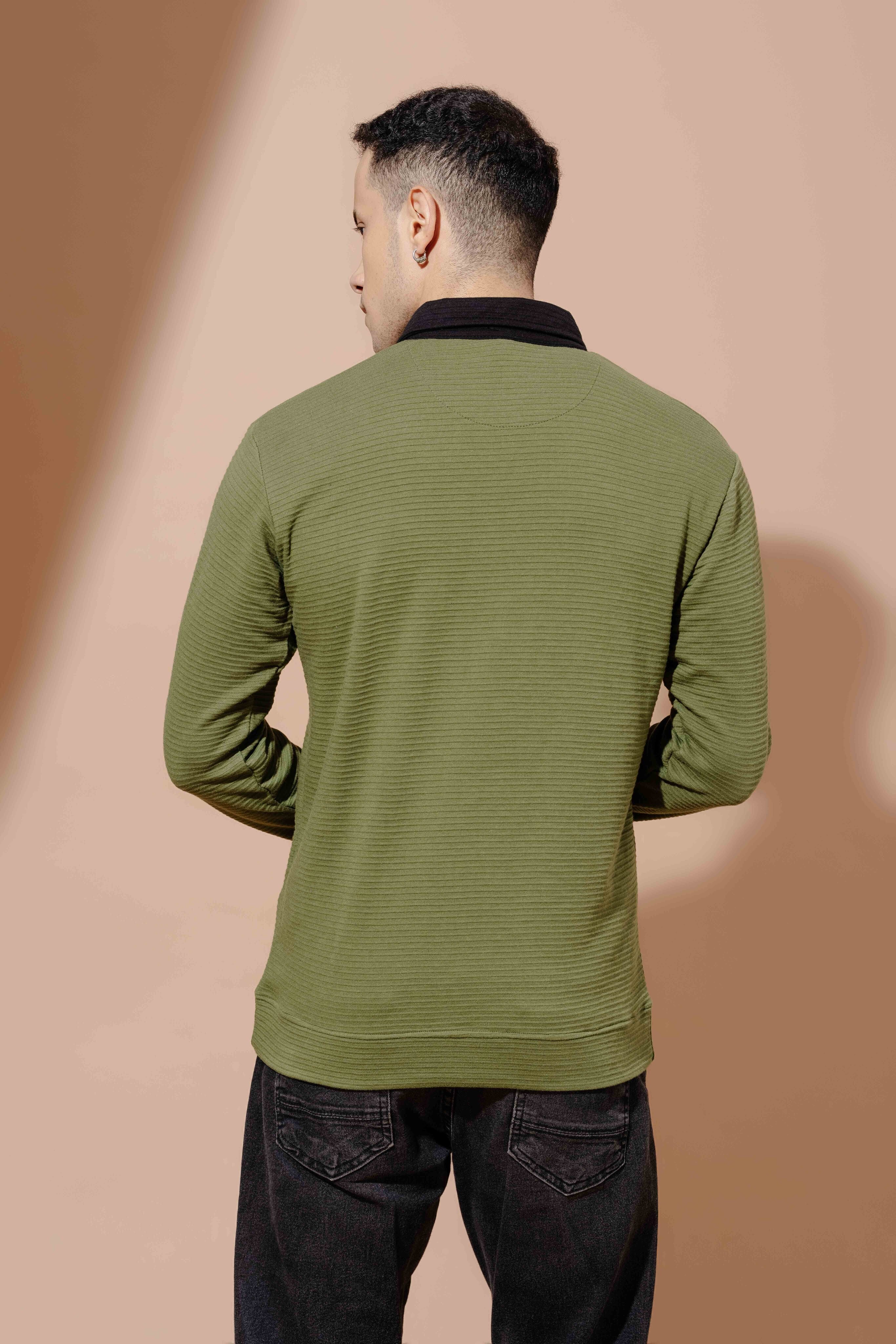 Polo Collar Self Deisgn Printed Tshirt