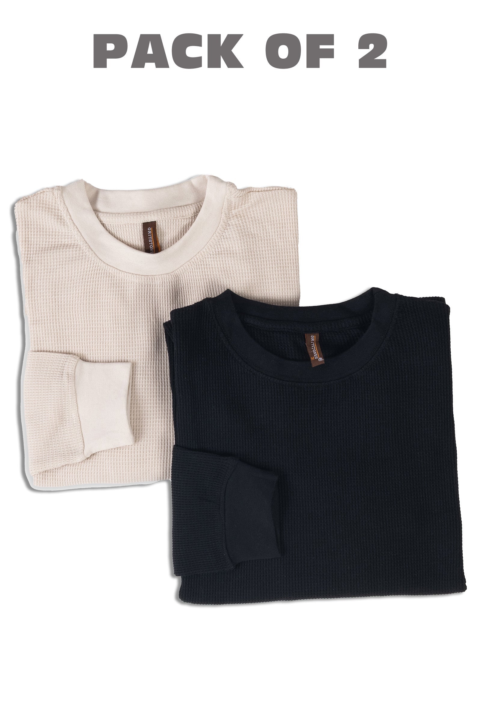 Cream & Black Self Design Waffle Round Neck T-Shirt