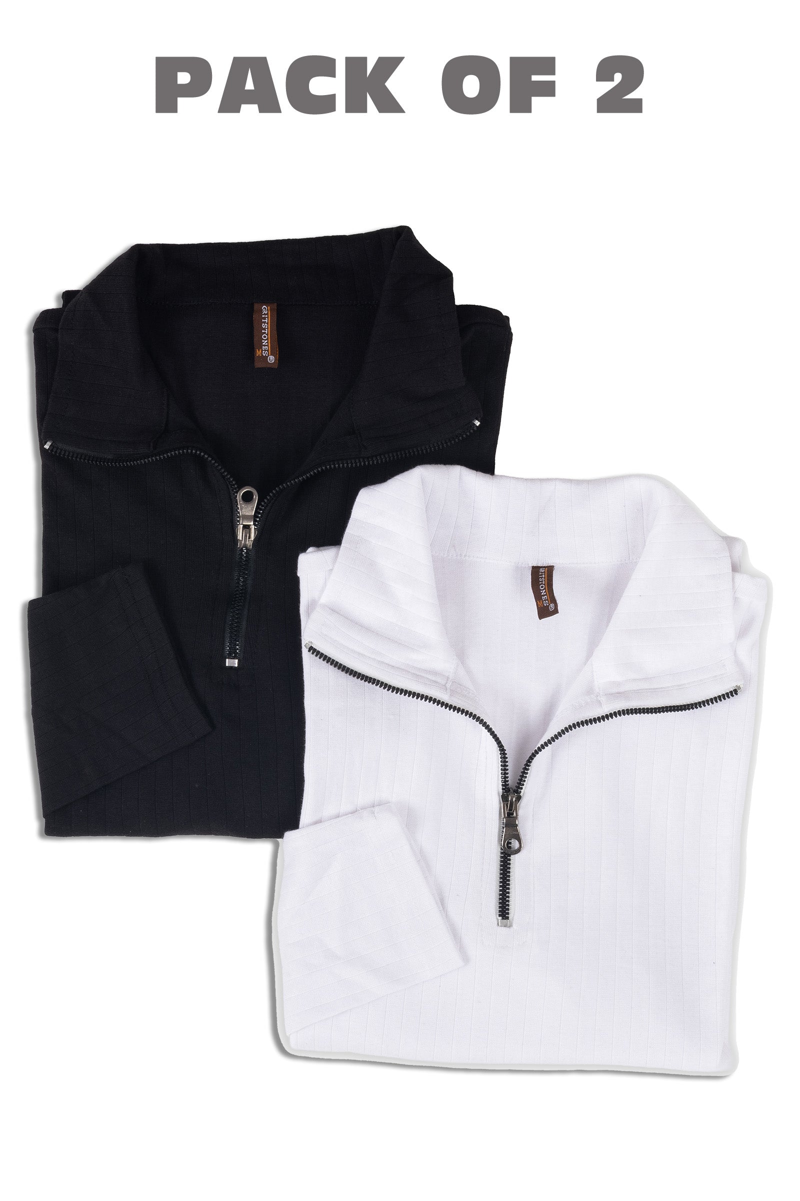 Black & White Self Design pack of 2 combo Zipper T-Shirt