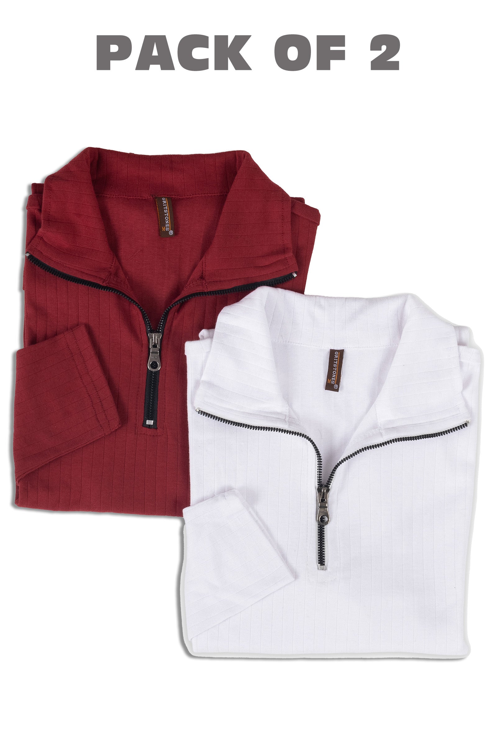 Maroon & White Self Design pack of 2 combo Zipper T-Shirt