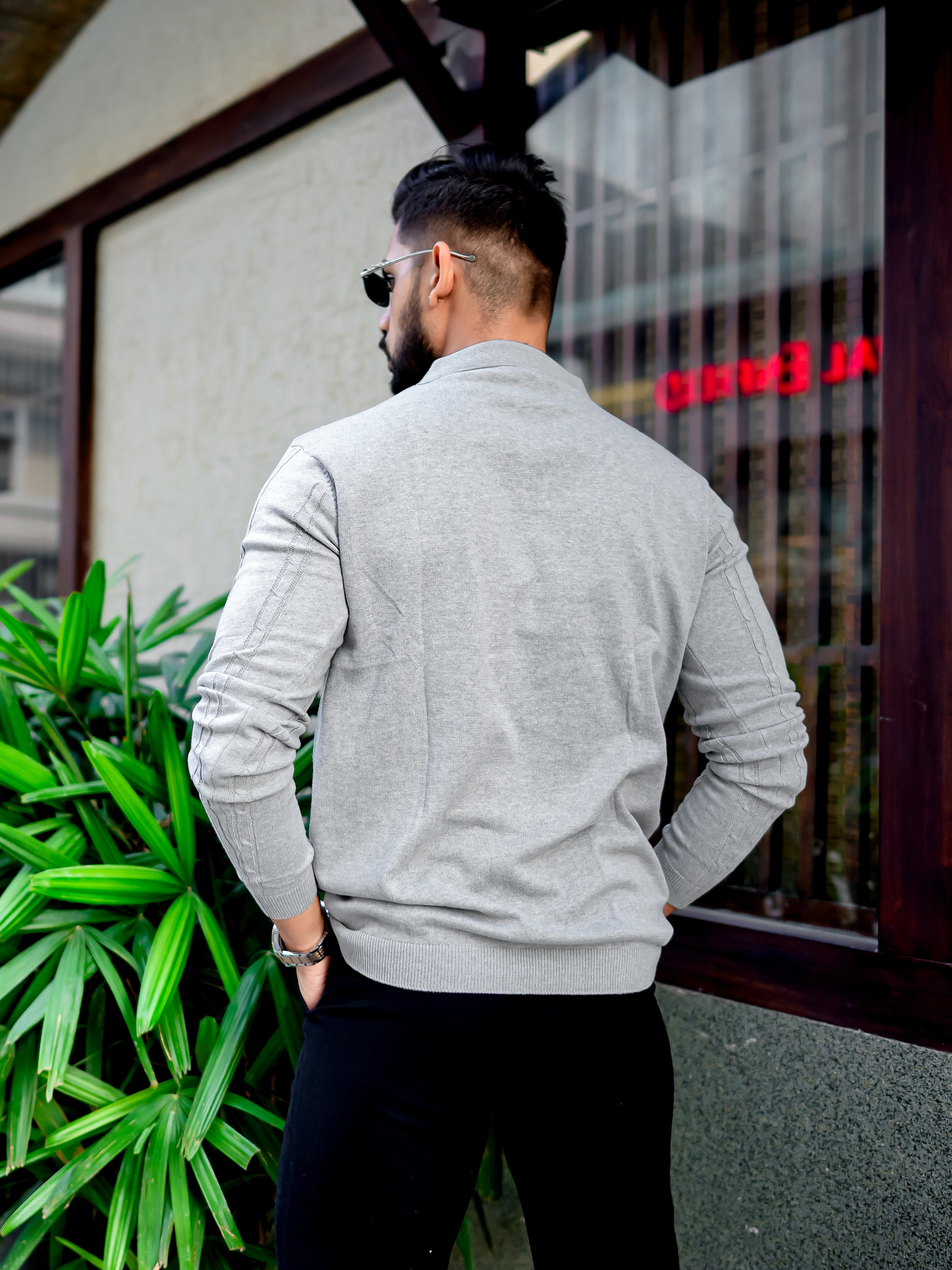 Grey Melange Textured Pullover
