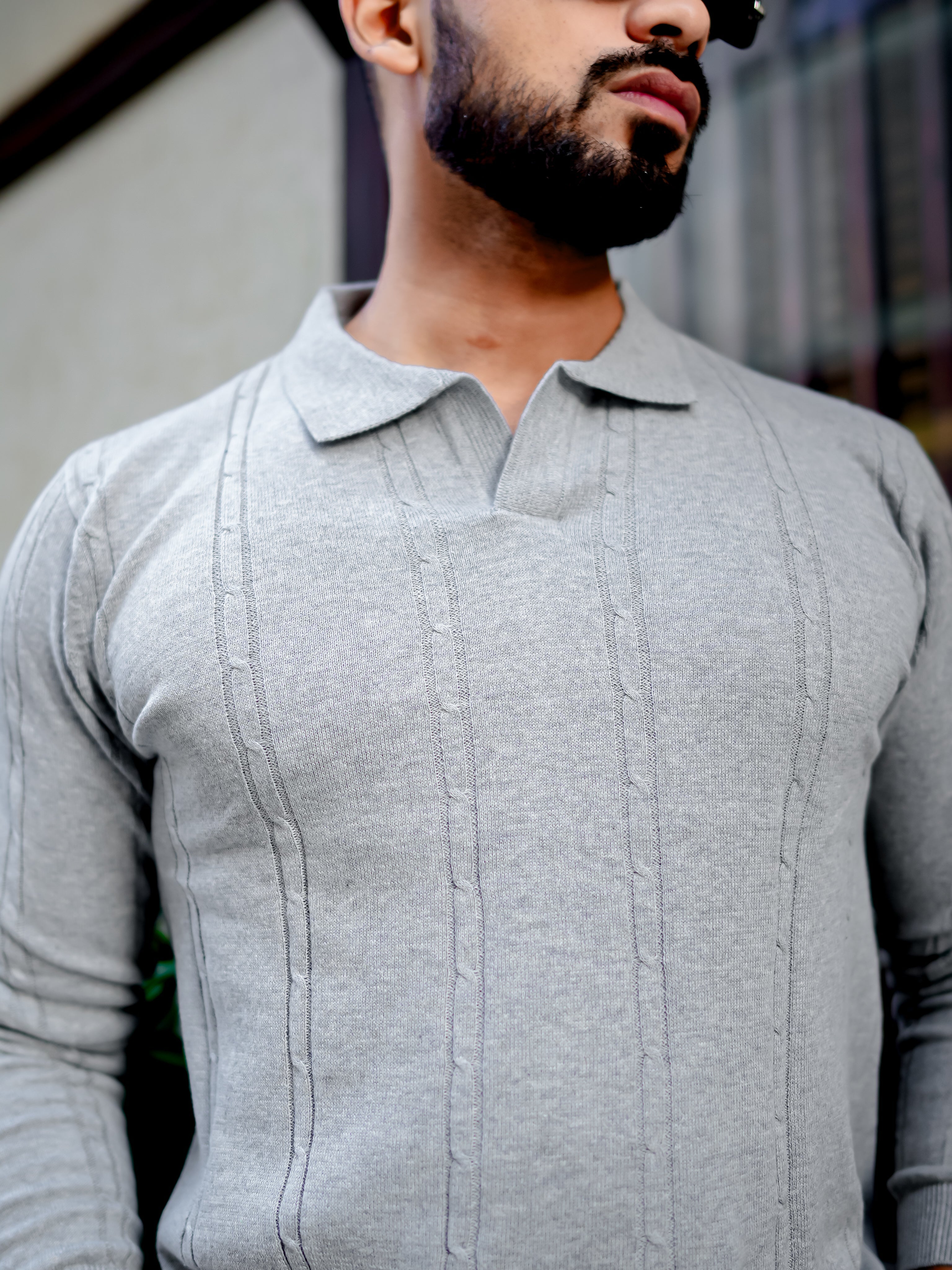 Grey Melange Textured Pullover