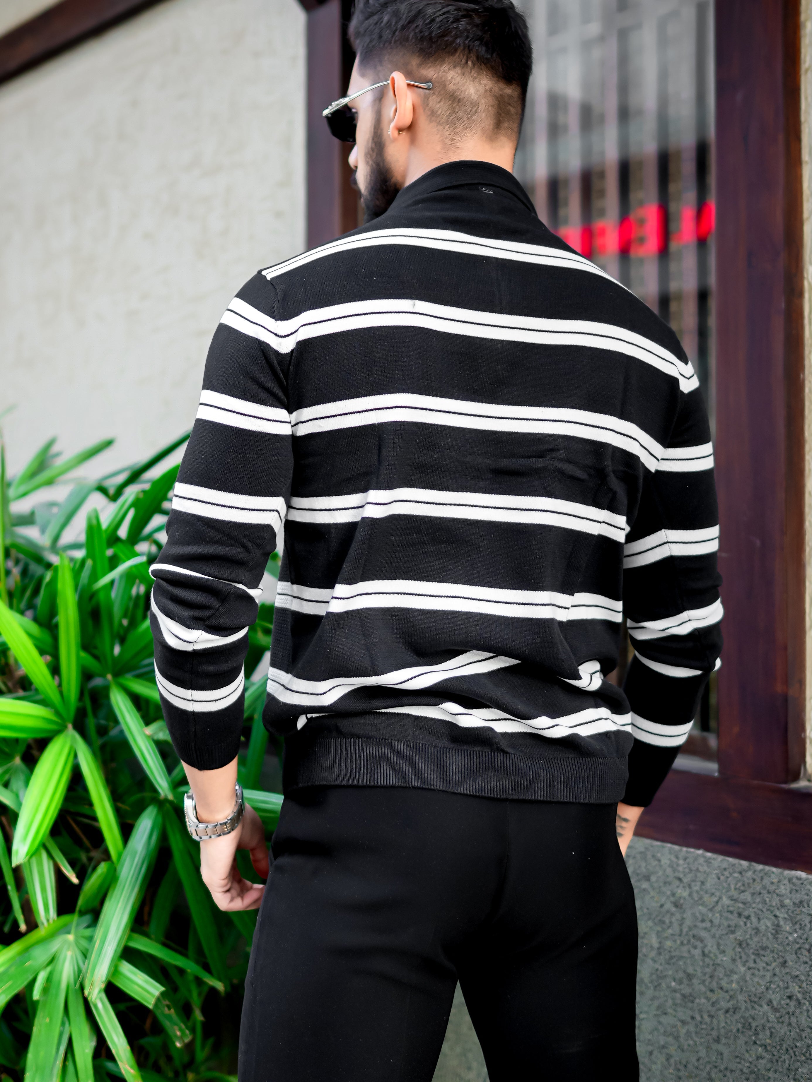 Black Zipper Flat Knit Polo T-shirt