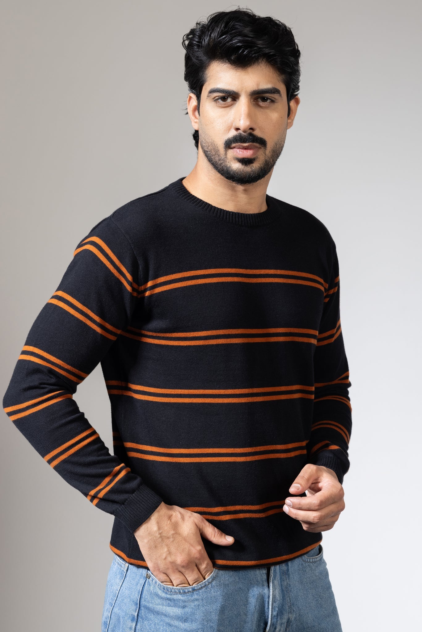 Black striper flatknit Tshirt