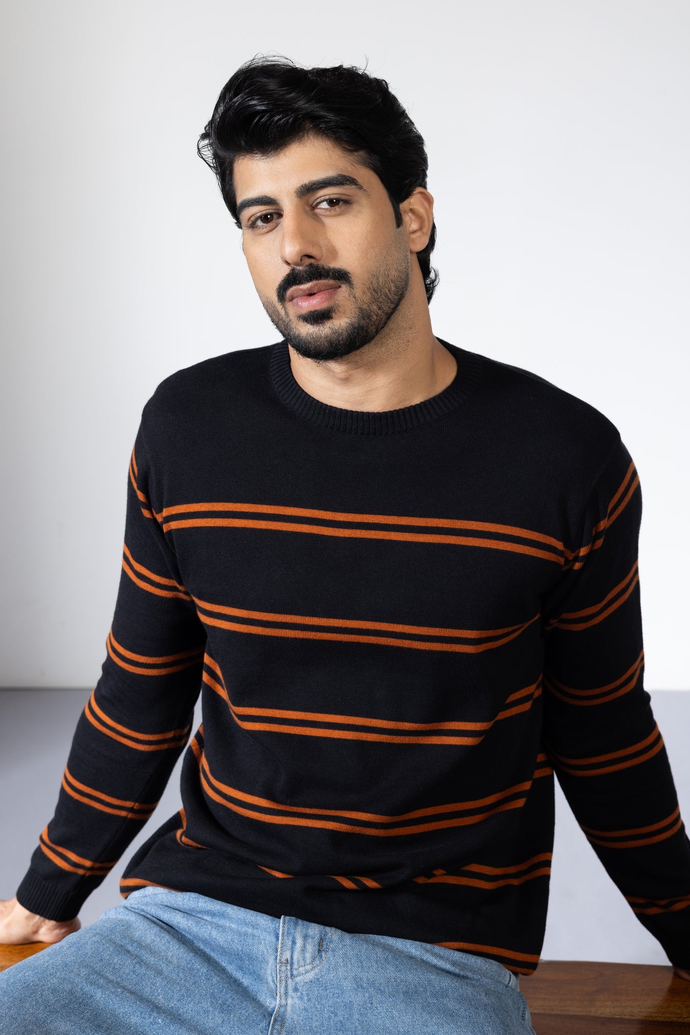 Black striper flatknit Tshirt