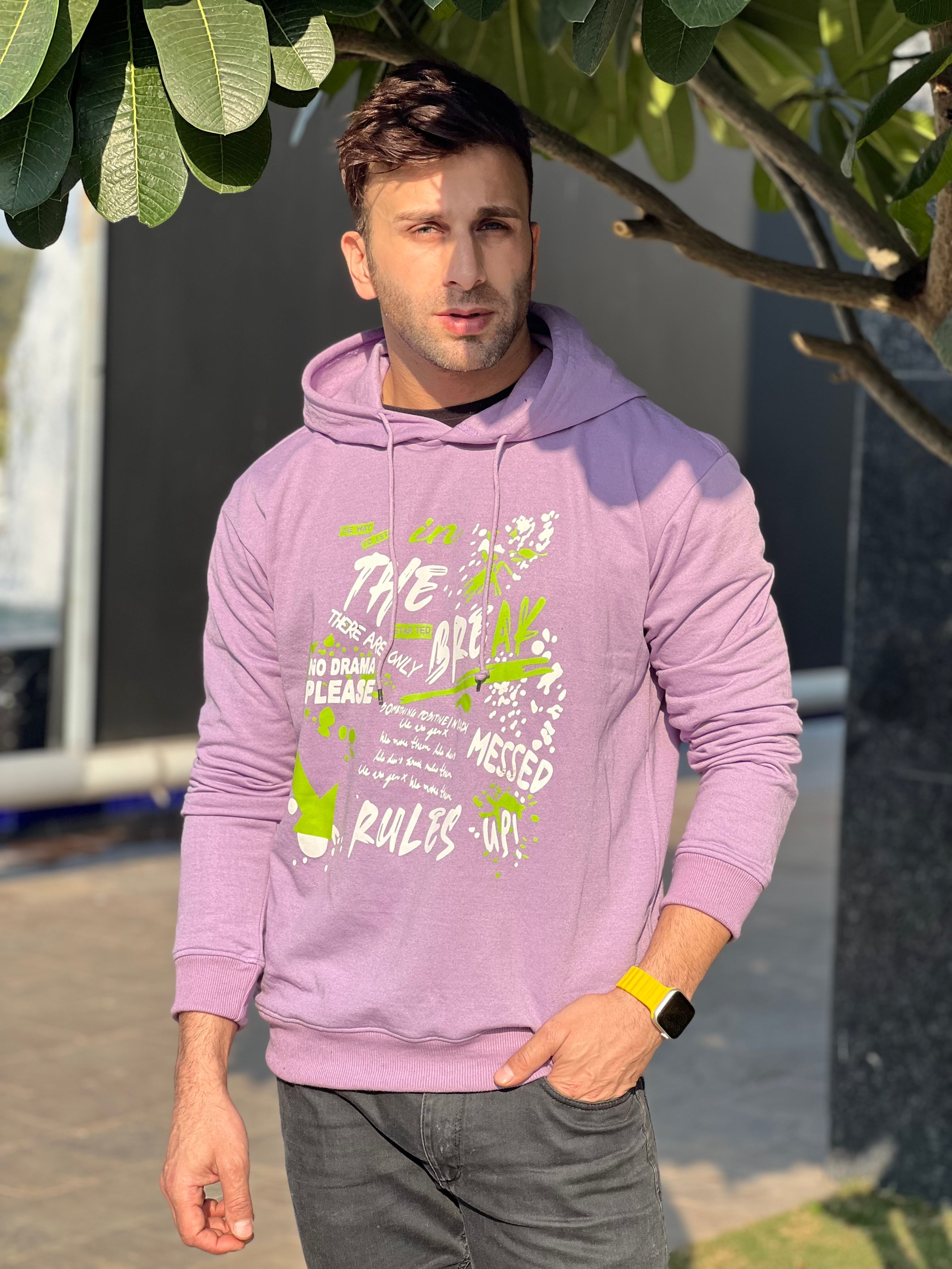 "BREAK THE RULES" Hooded Purple Fleece Hoodie