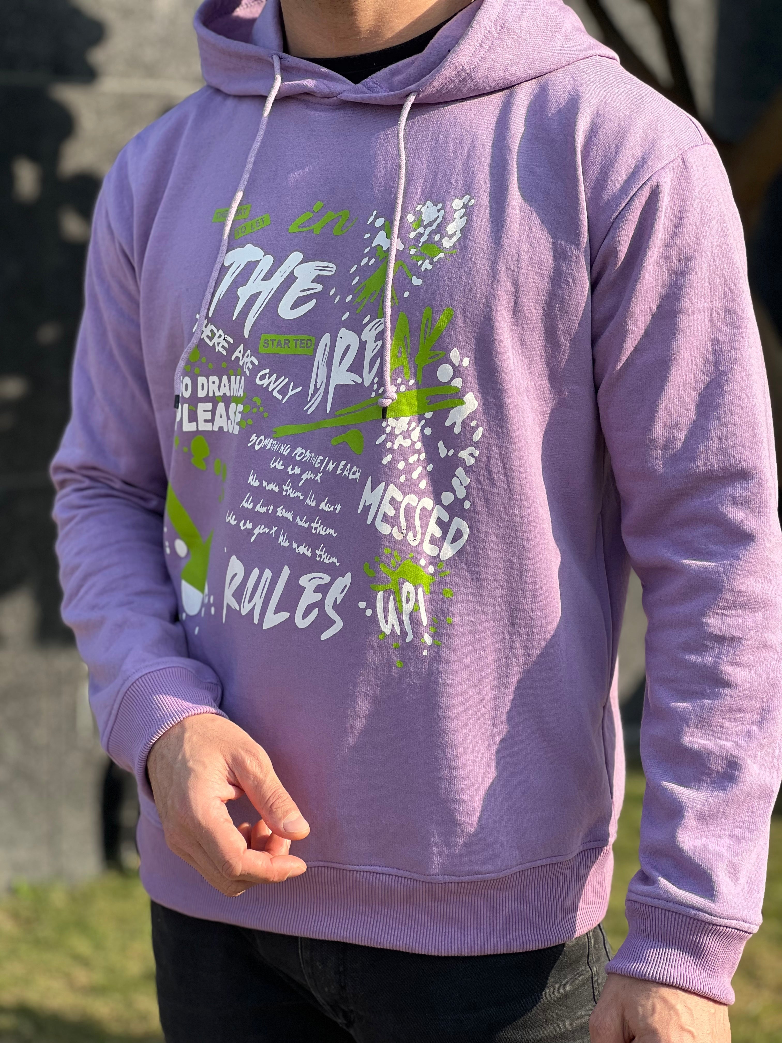 "BREAK THE RULES" Hooded Purple Fleece Hoodie