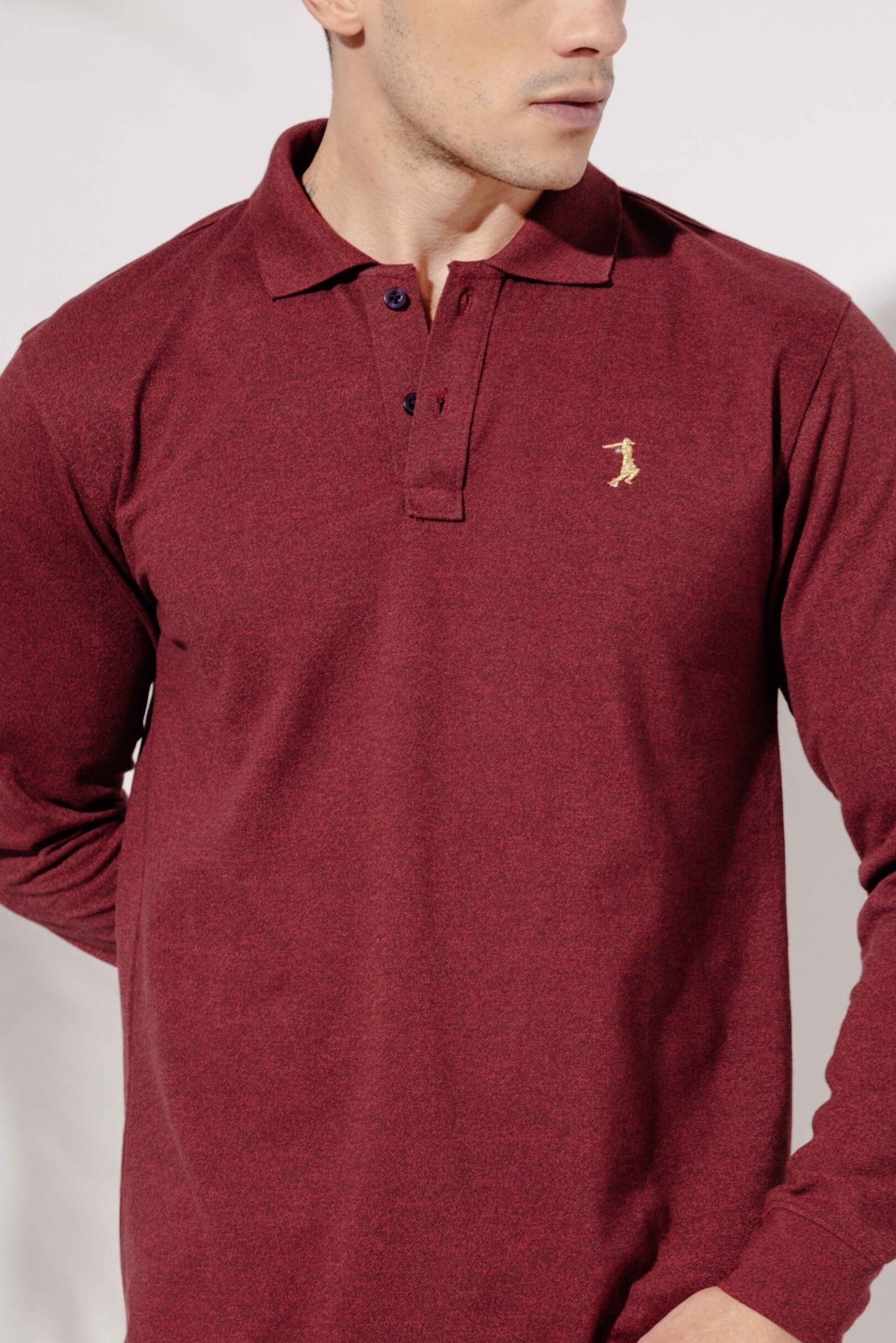Maroon Self Design Embroidery Polo T-Shirt