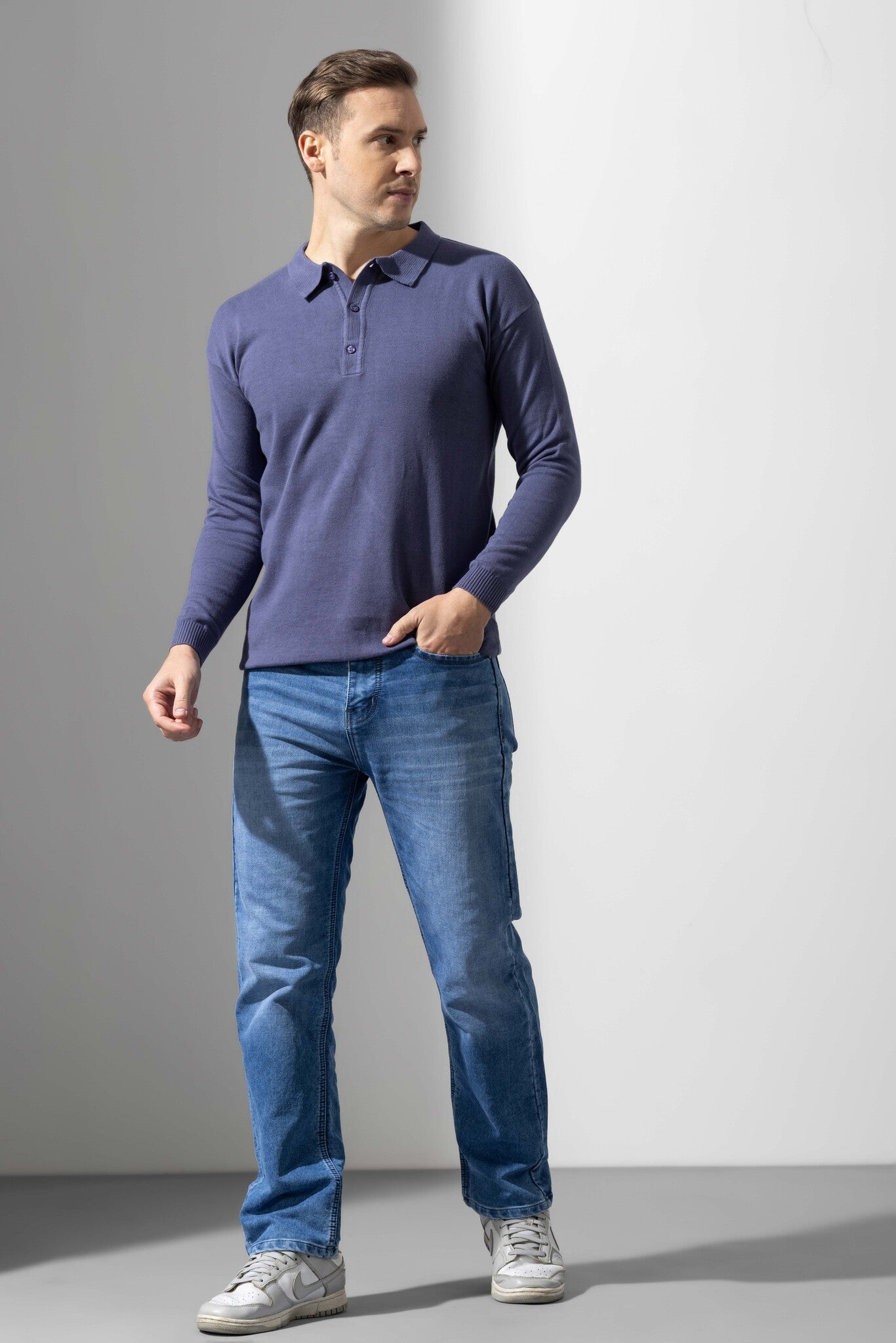 Navy Premium Flat Knit Polo T-Shirt