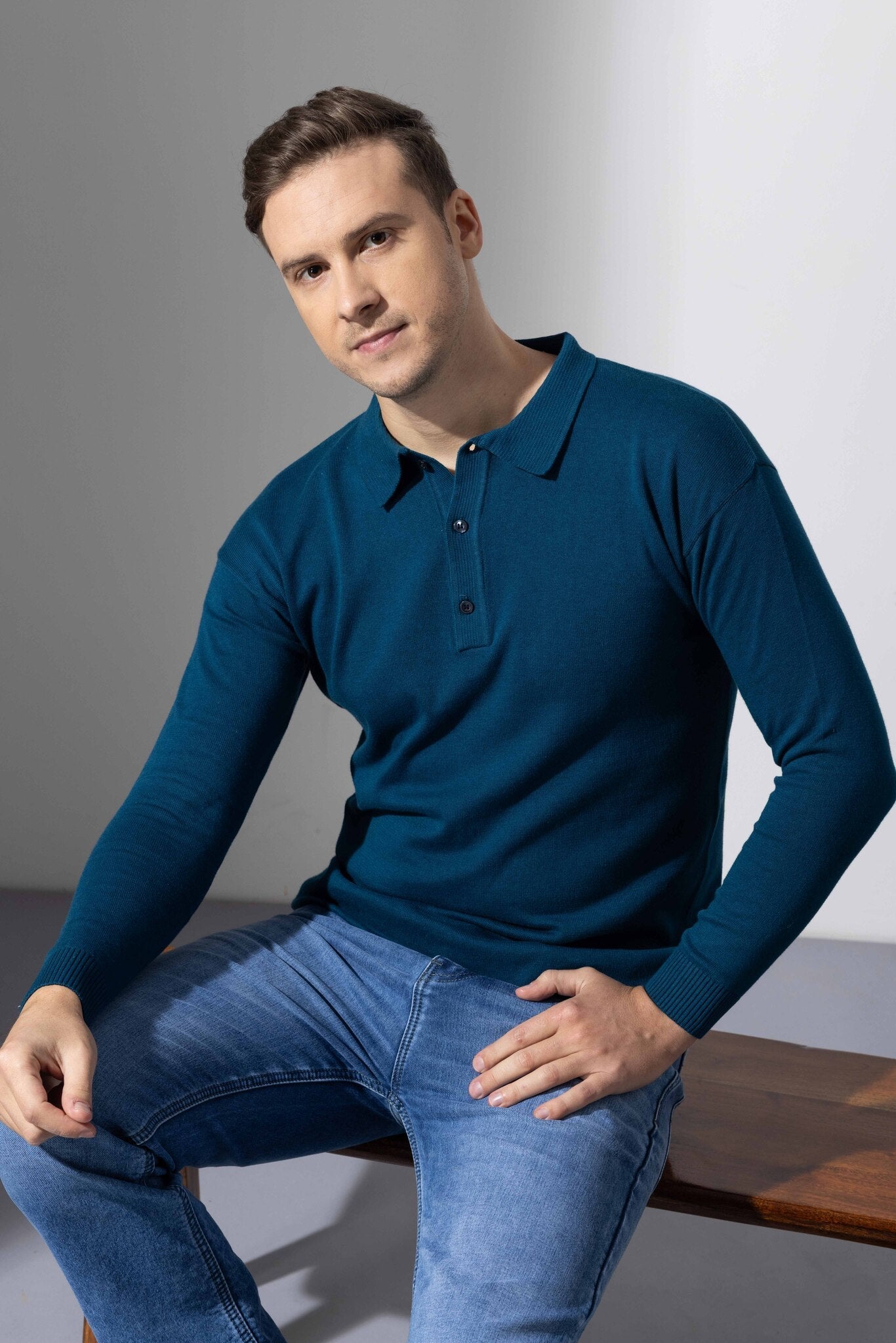 Turquoise Blue Premium Flat Knit Polo T-Shirt