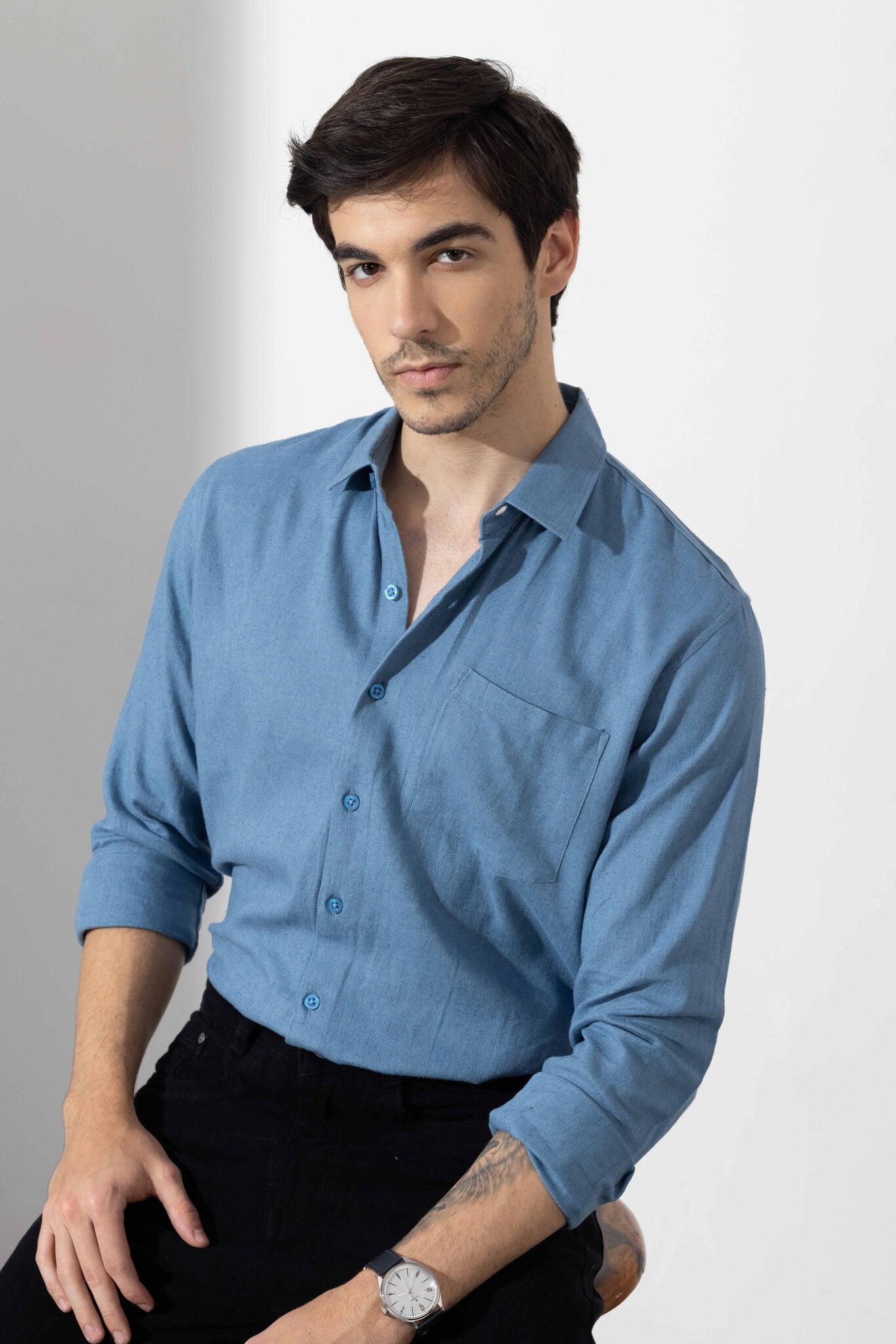 Dark Blue Linen Full Sleeve Shirt