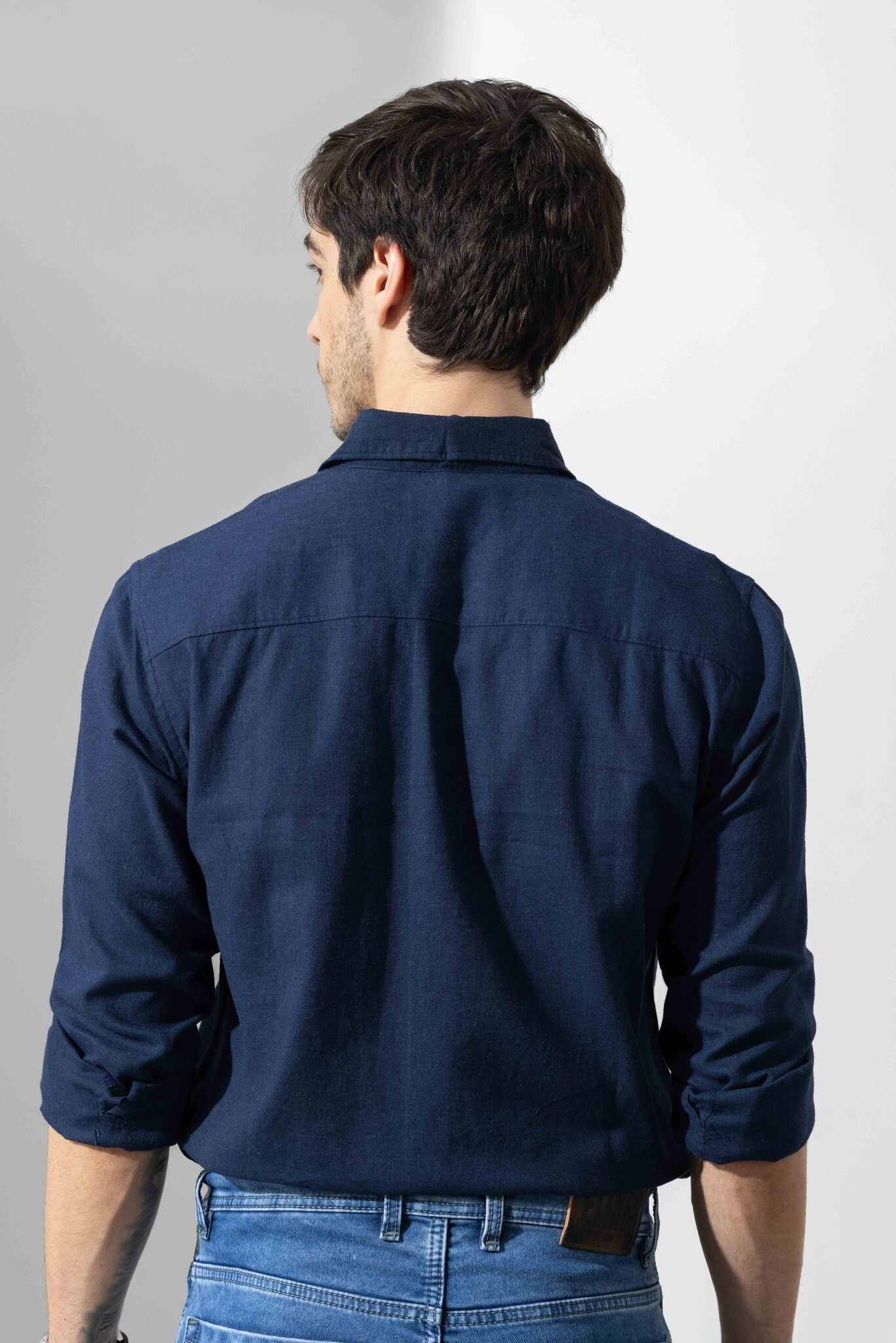 Dark Navy Linen Full Sleeve Shirt